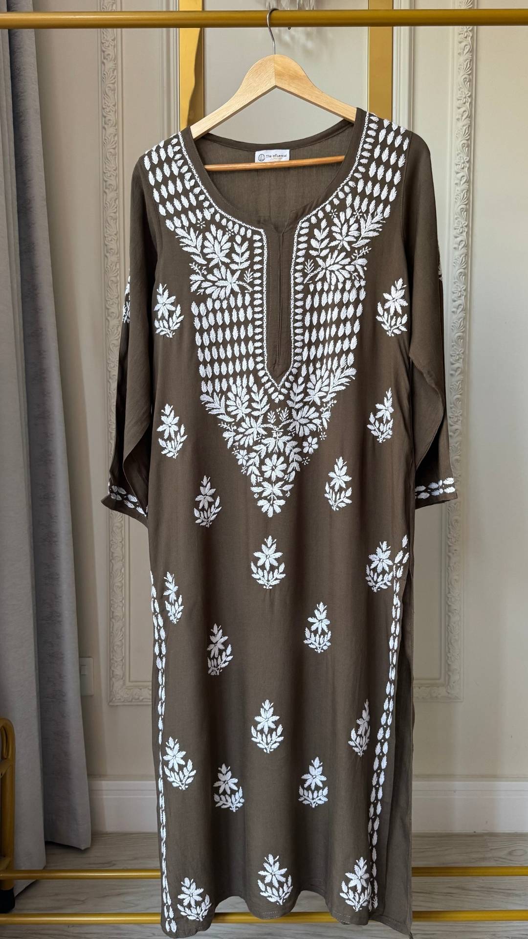 Rayon Chikankari Long Kurta - Brown