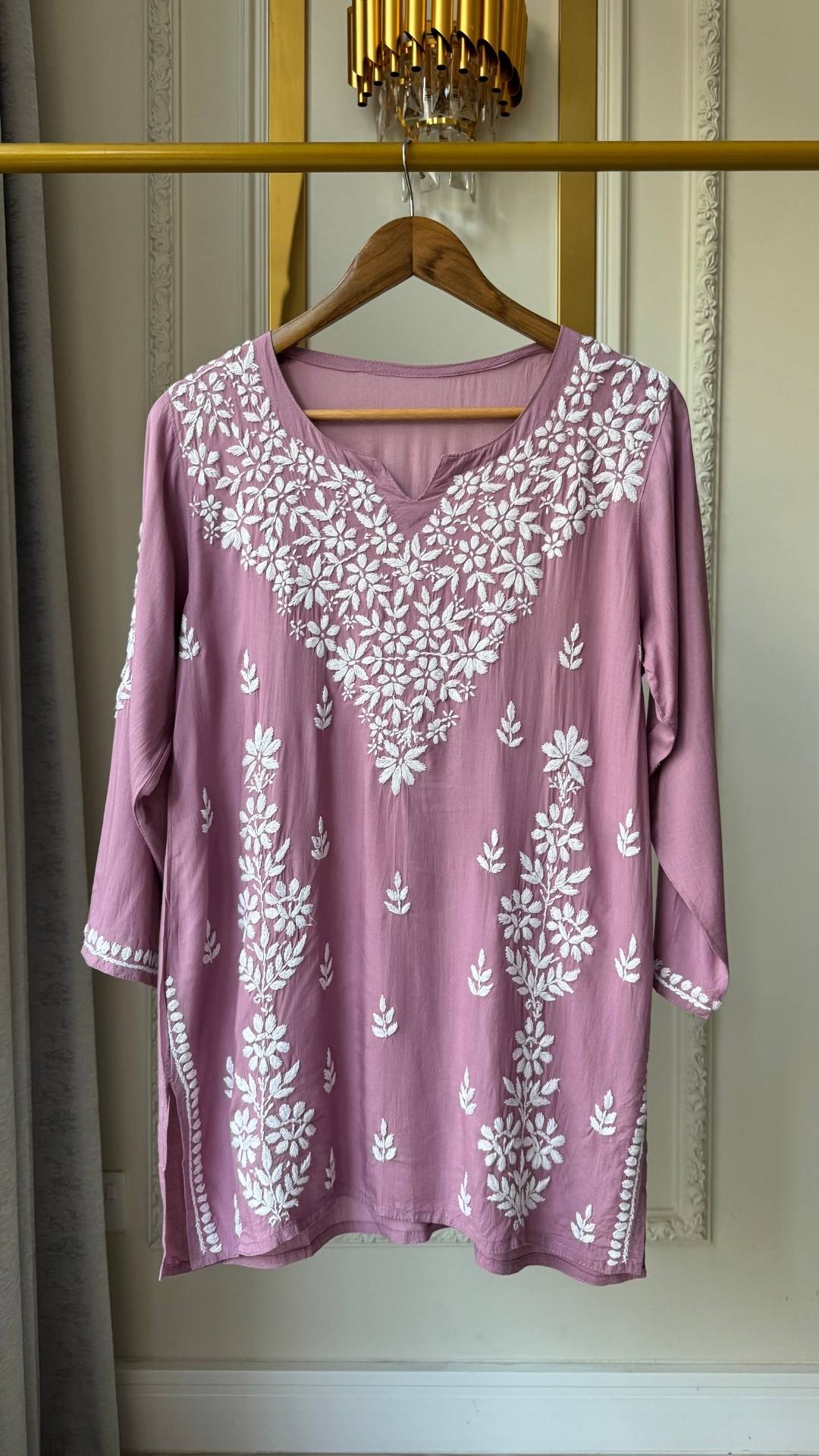 Modal Chikankari Short Top - Pastel Purple