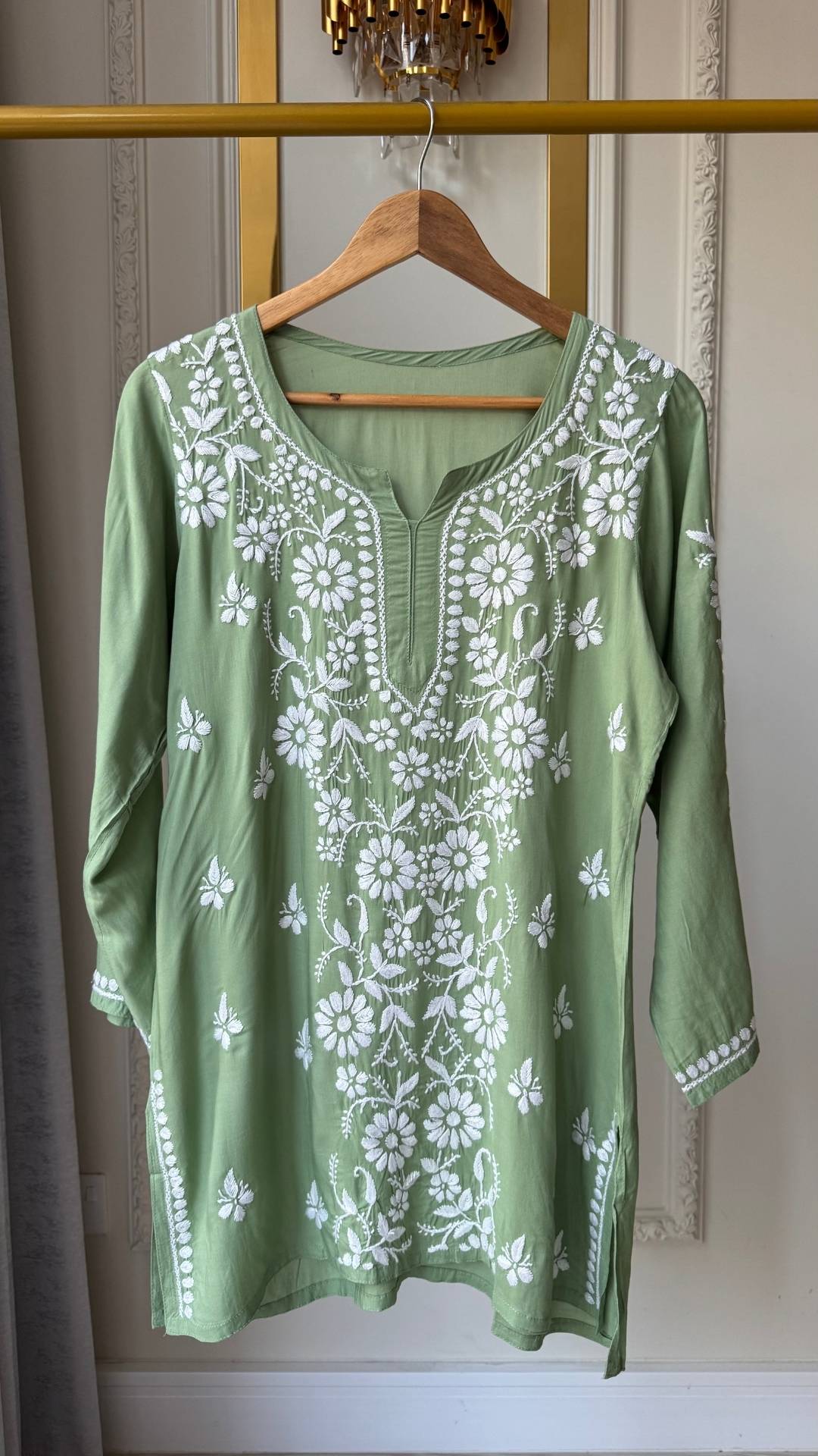 Modal Chikankari Short Top - Pastel Green