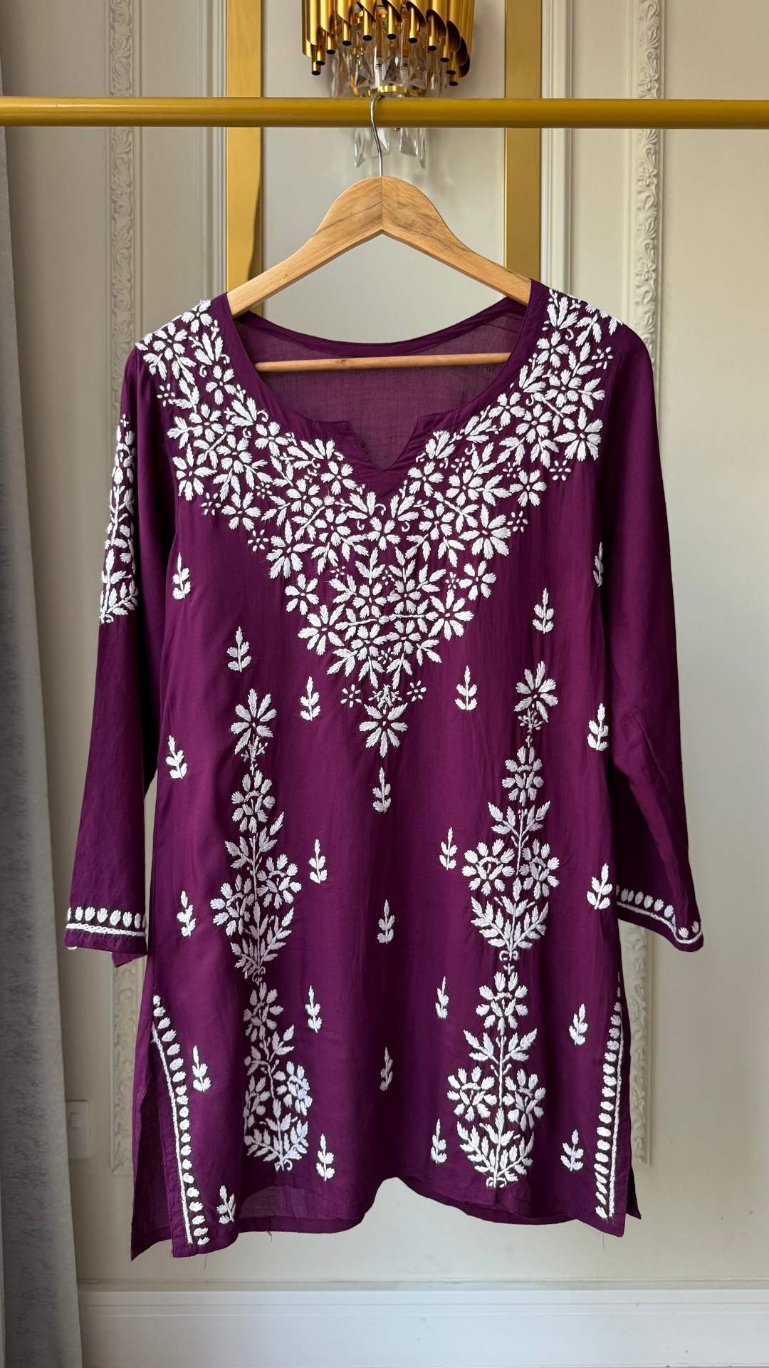 Modal Chikankari Short Top - Wine