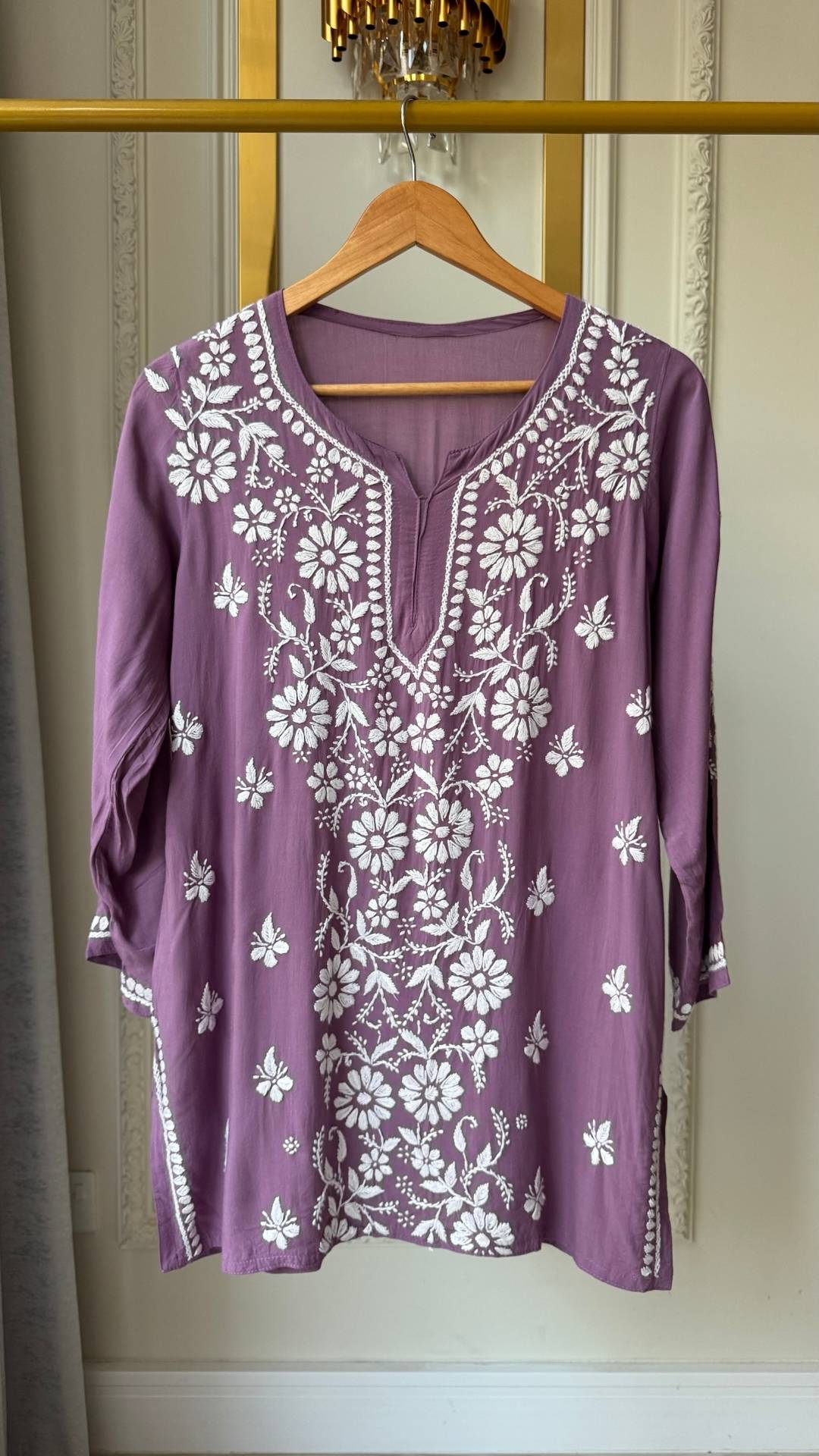 Modal Chikankari Short Top - Mauve