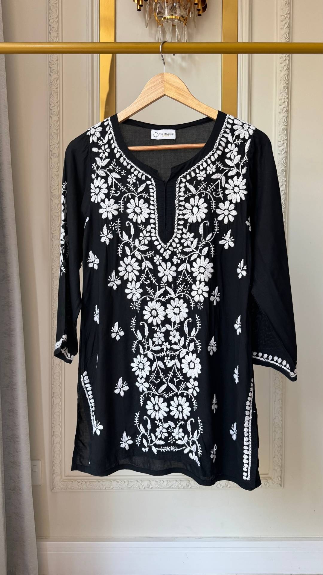 Modal Chikankari Short Top - Black