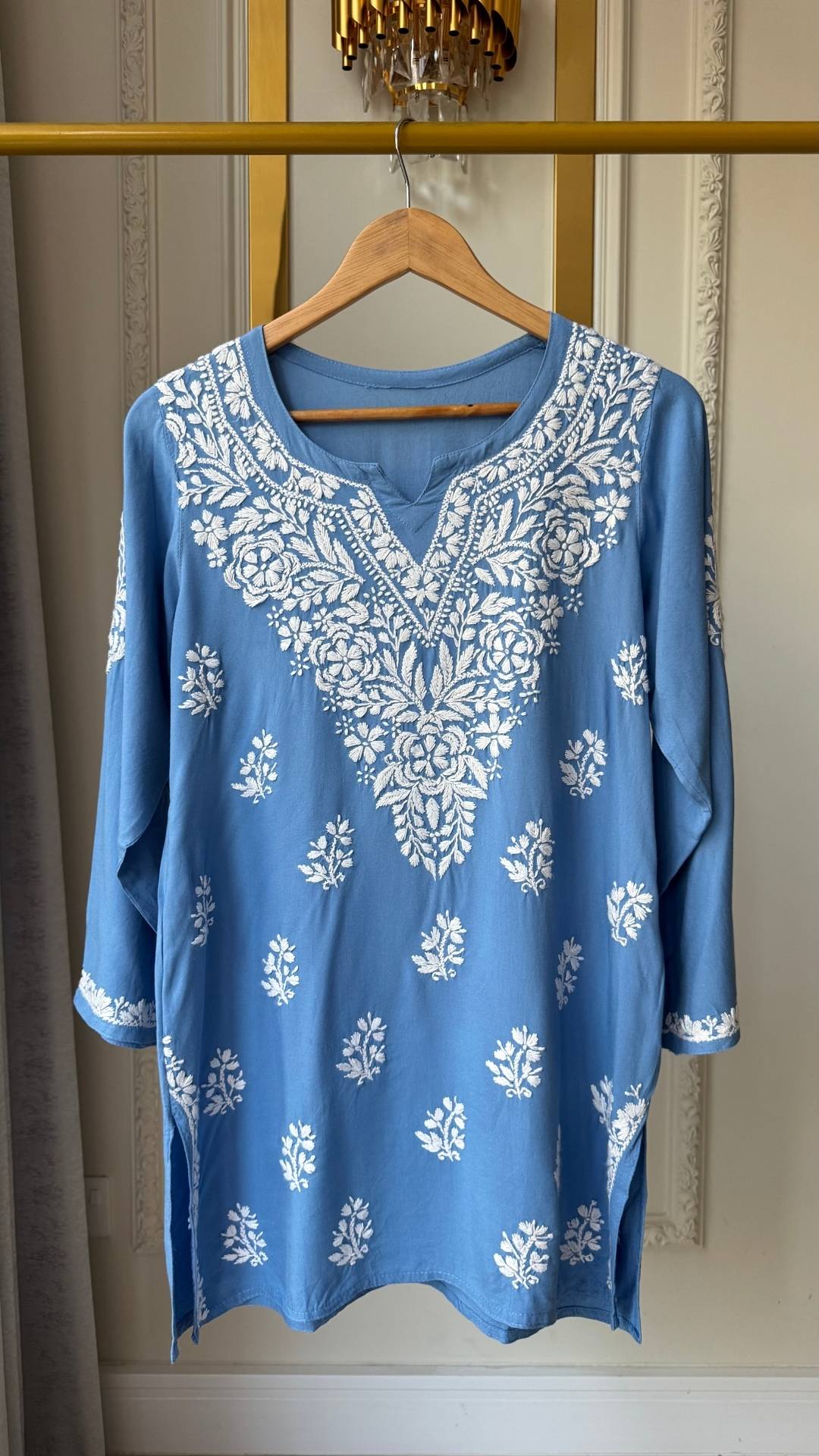 Rayon Chikankari Short Top - Blue