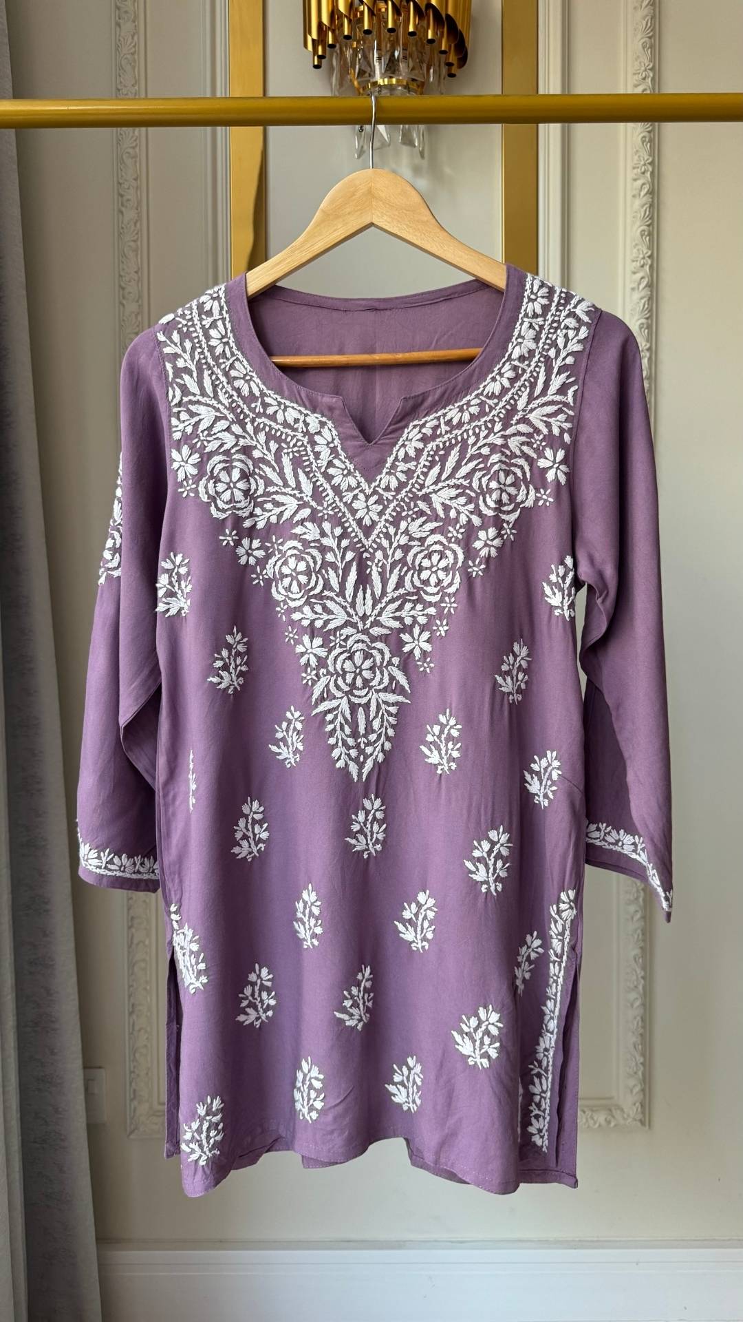 Rayon Chikankari Short Top - Dusty Plum