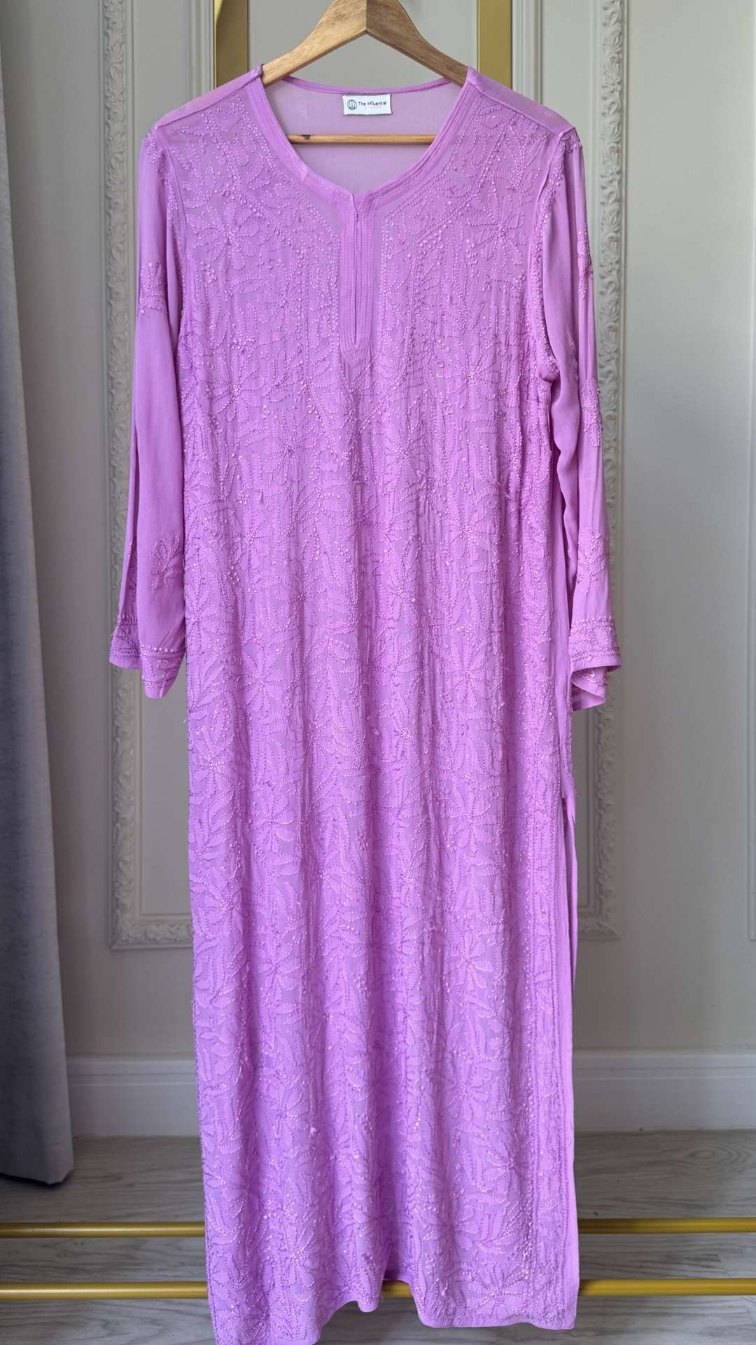 Viscose Georgette Silk Thread Chikankari Long Kurta - Lilac