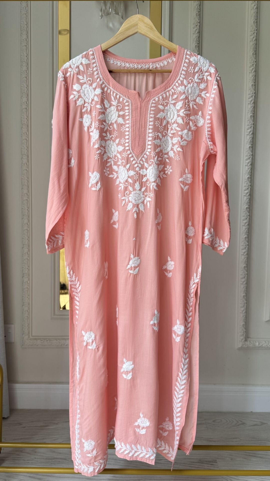 Plus Size Modal Chikankari Long Kurta - Peach