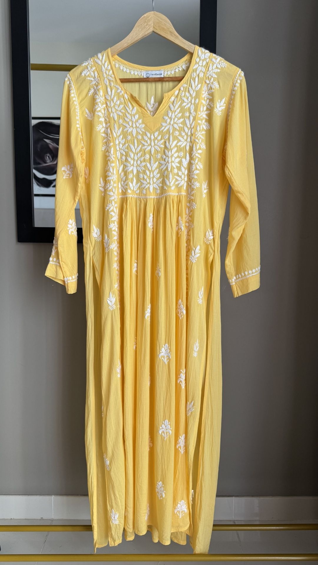 Modal Nyra Cut Chikankari Long Kurta - Mango Yellow