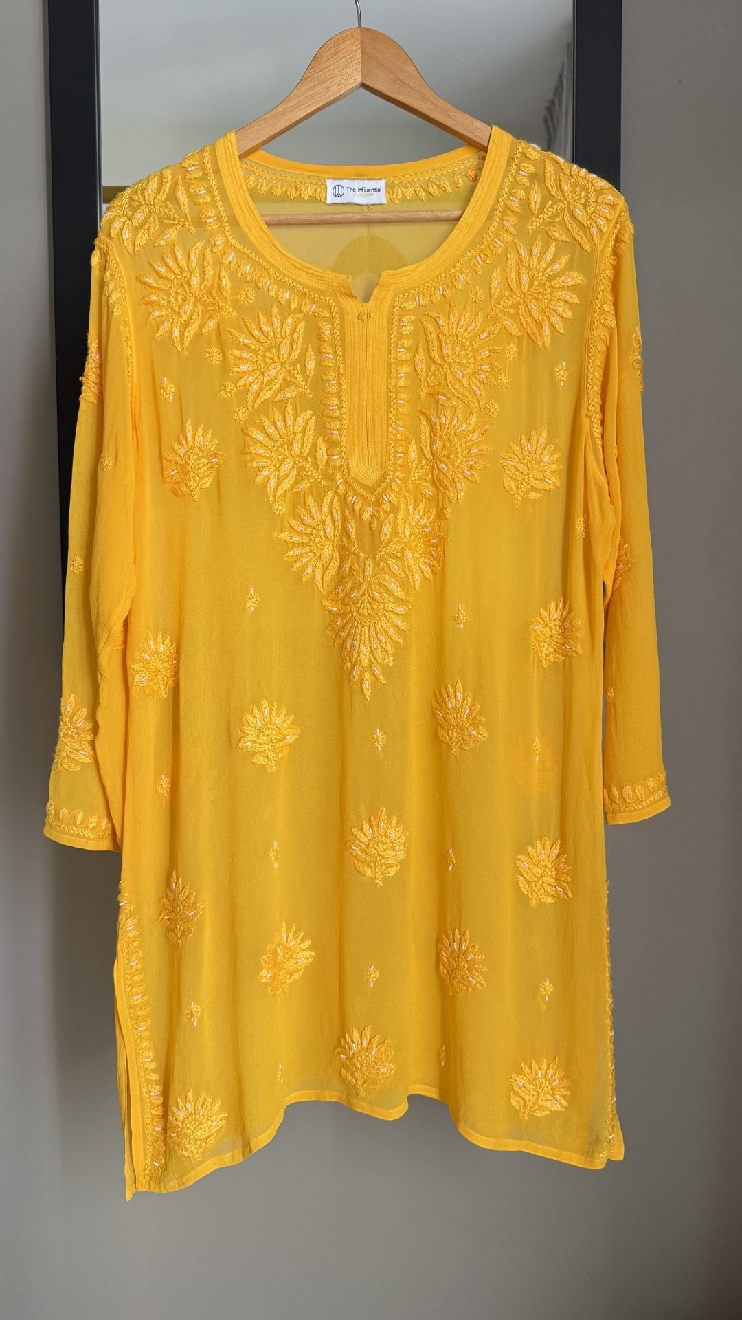 Viscose Georgette Chikankari Pearl Work Short Kurta - Mustard Yellow