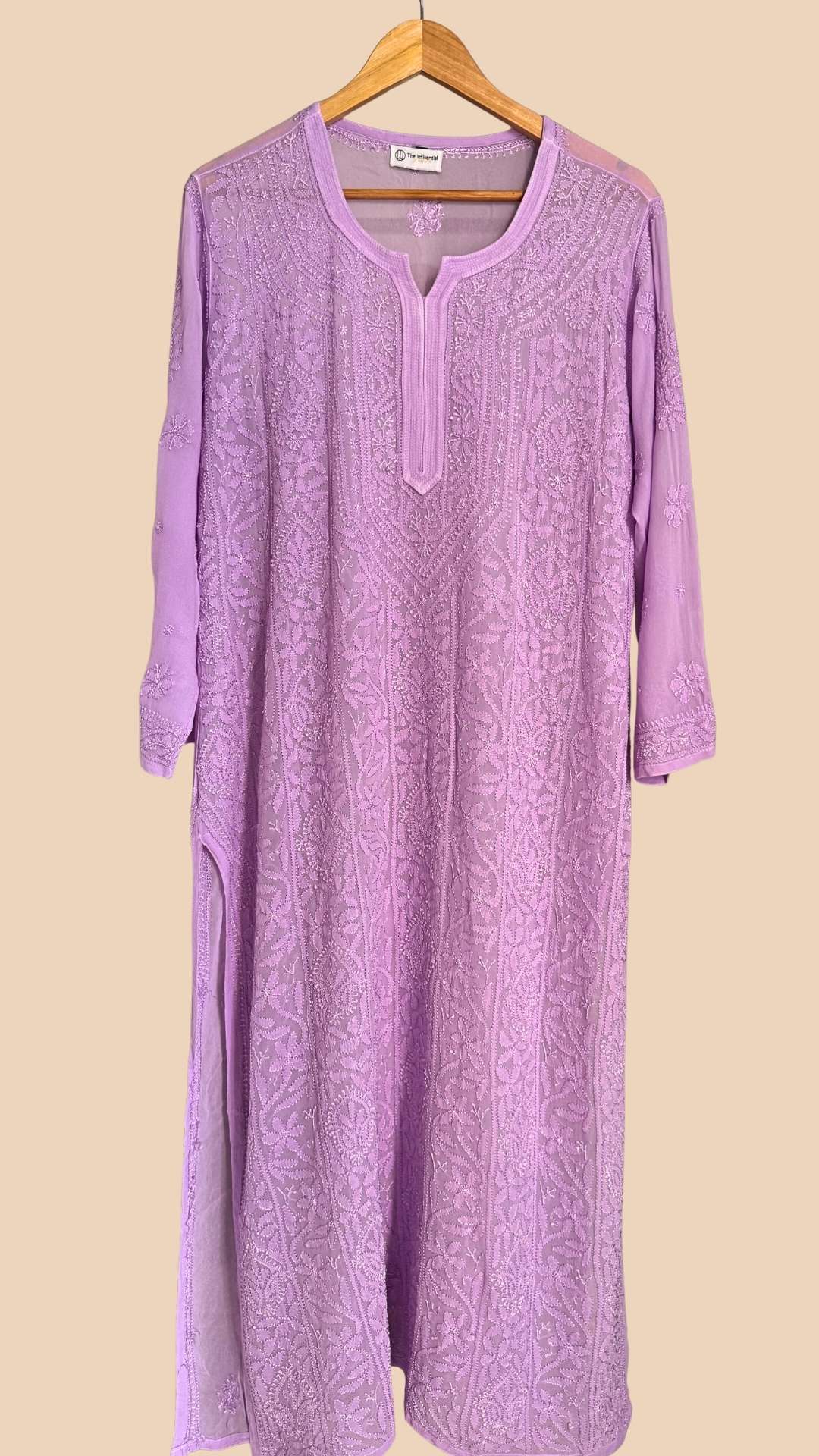Resham Jaal Chikankari Long Kurta - Lilac