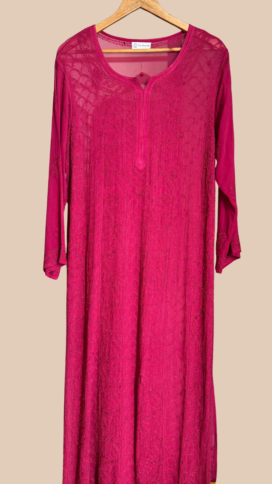 Resham Jaal Chikankari Long Kurta - Deep Magenta