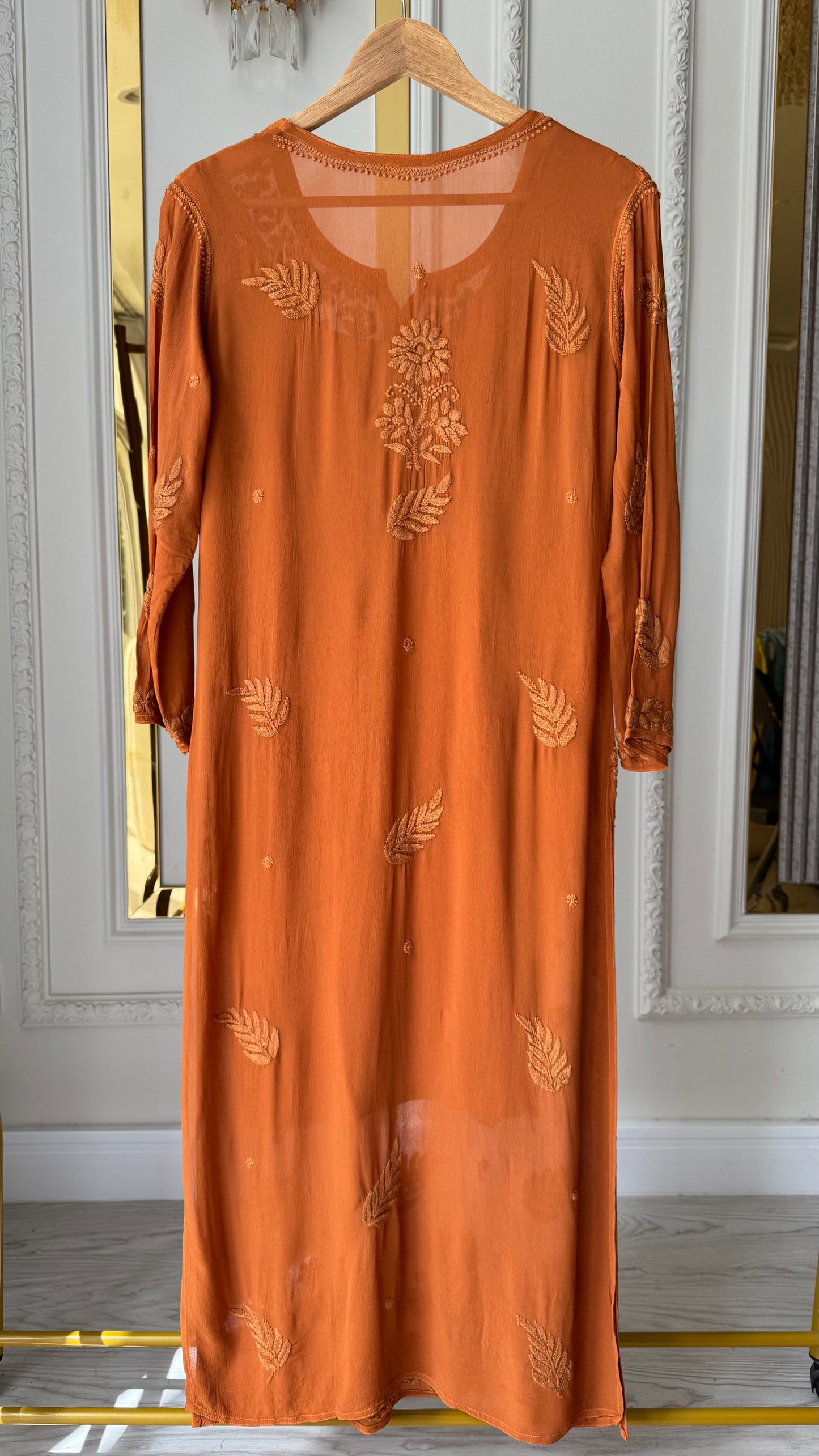 Viscose Georgette Solid 3pc Suit Set - Rust Orange