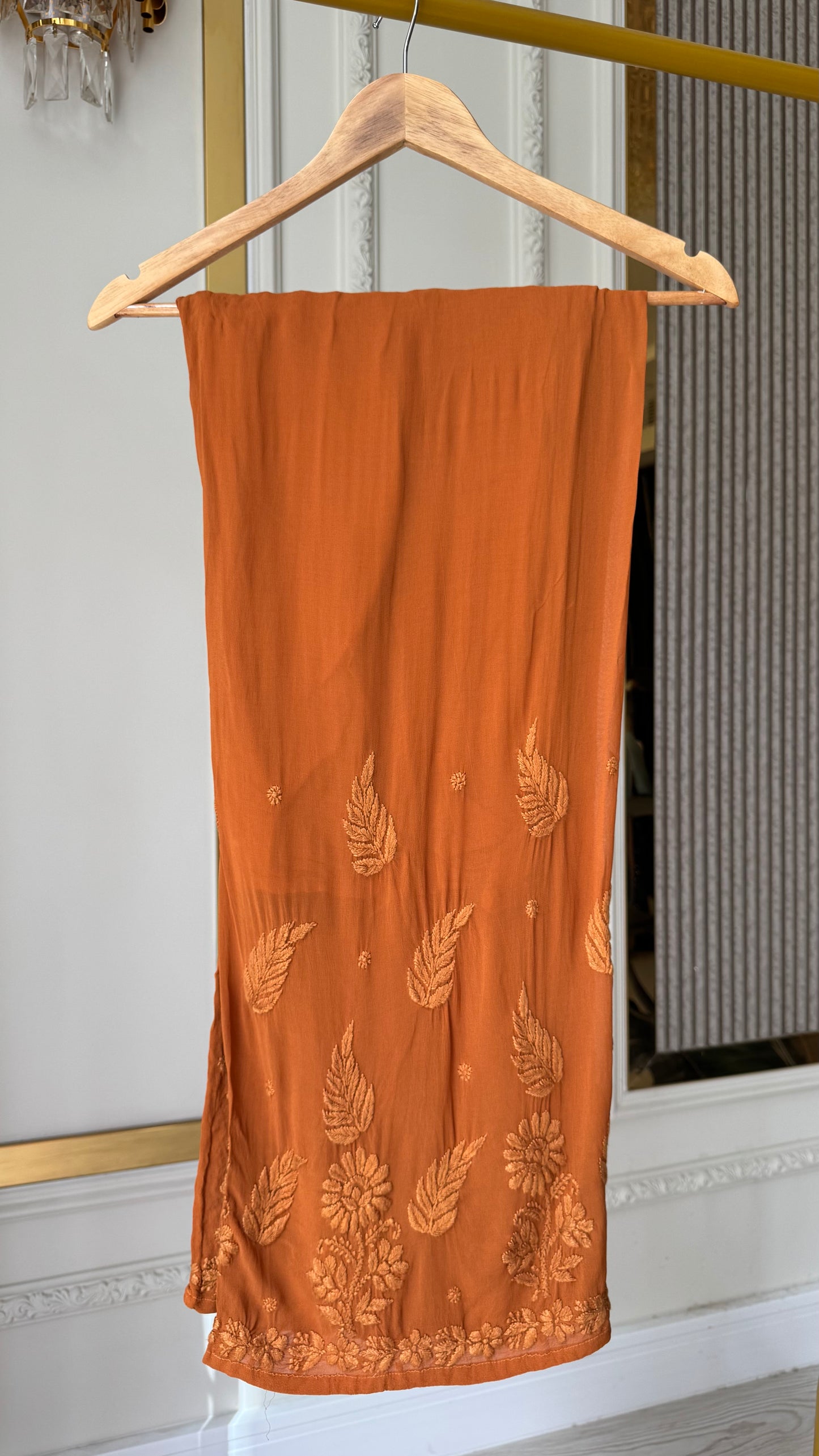 Viscose Georgette Solid 3pc Suit Set - Rust Orange
