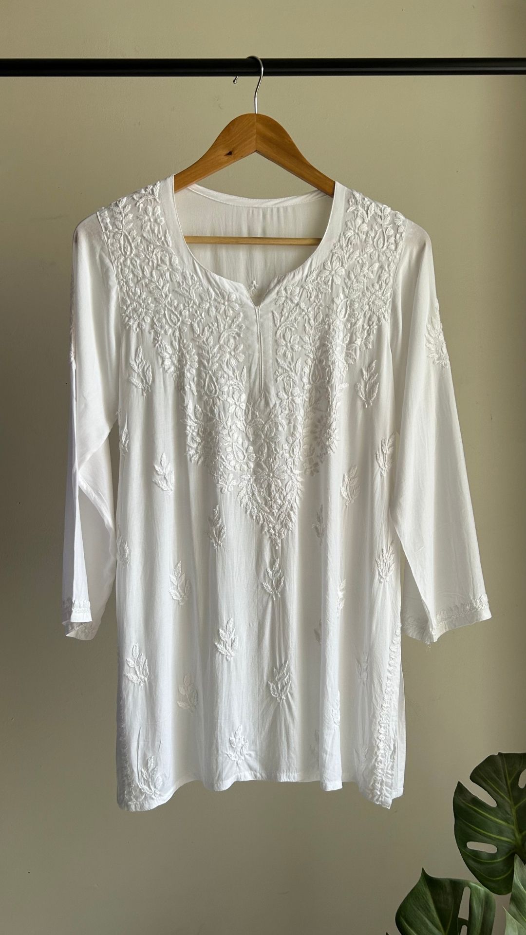 Modal Chikankari Short Top - White
