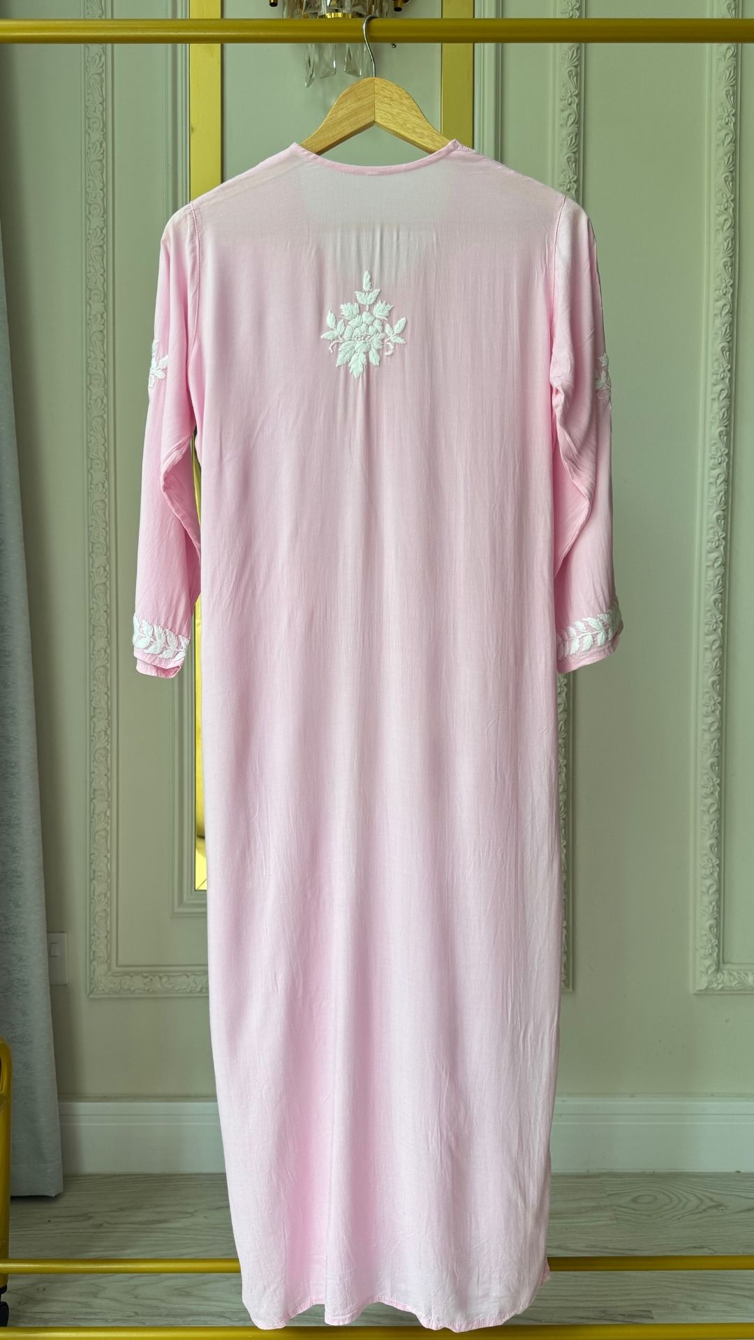 Plus Size Modal Chikankari Long Kurta - Baby Pink