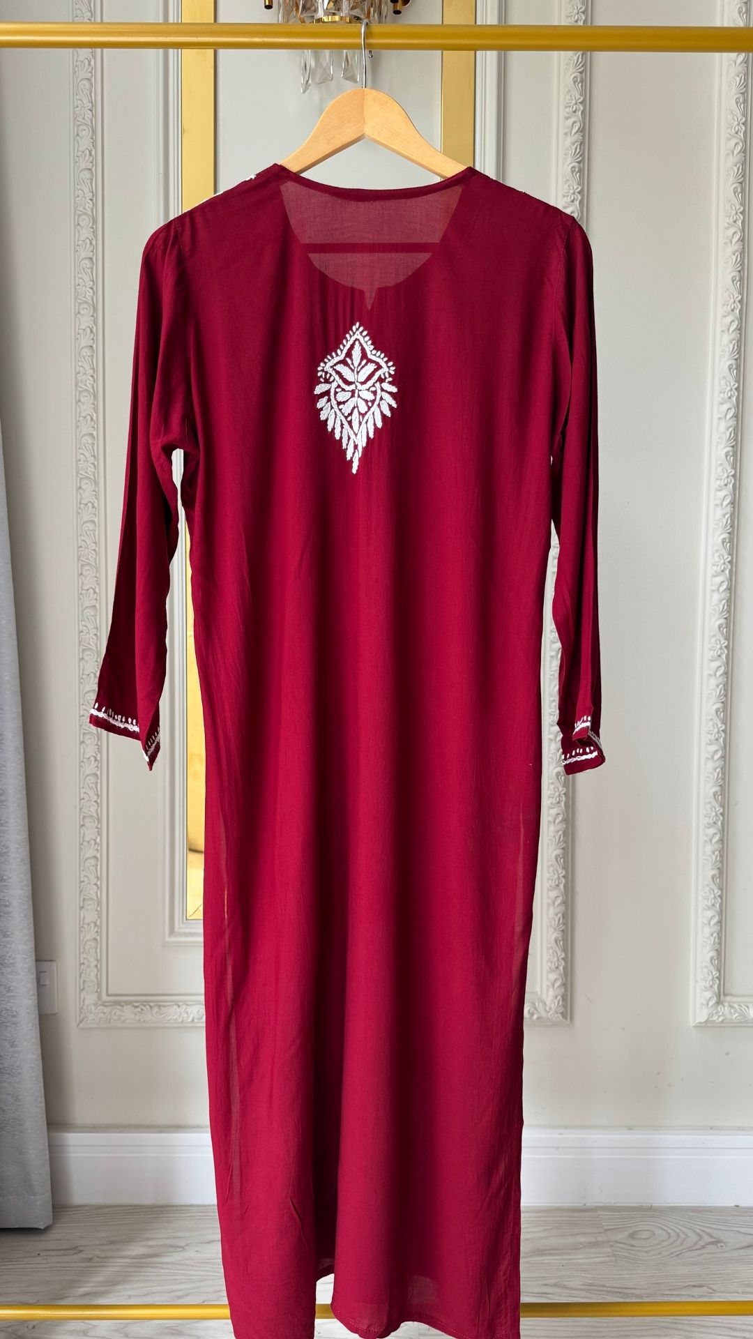 Modal Chikankari Long Kurta - Maroon
