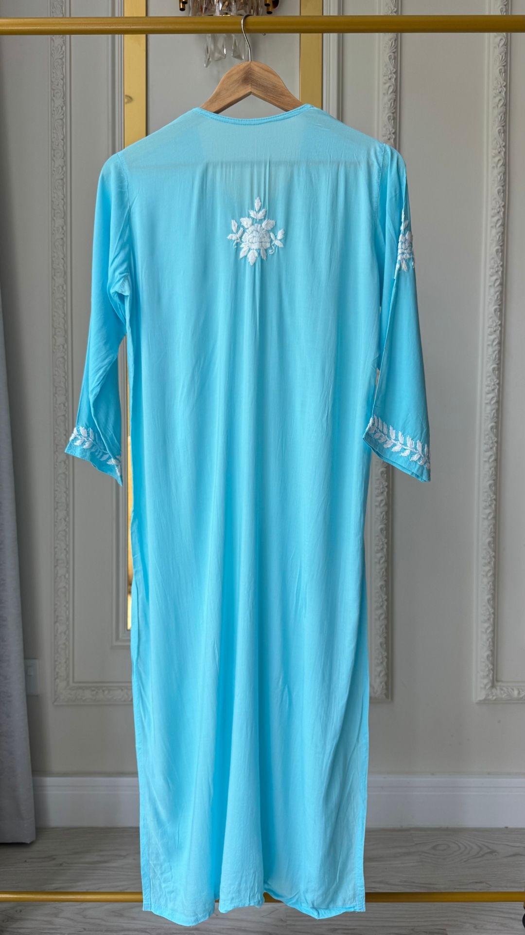 Plus Size Modal Chikankari Long Kurta - Sky Blue
