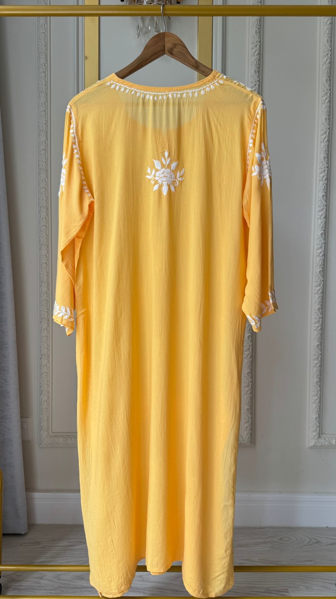 Plus Size Modal Chikankari Long Kurta - Mango Yellow