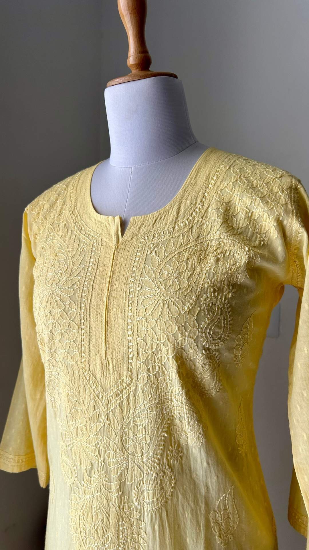 Mal Mal Cotton Chikankari Long Kurta - Lemon Yellow