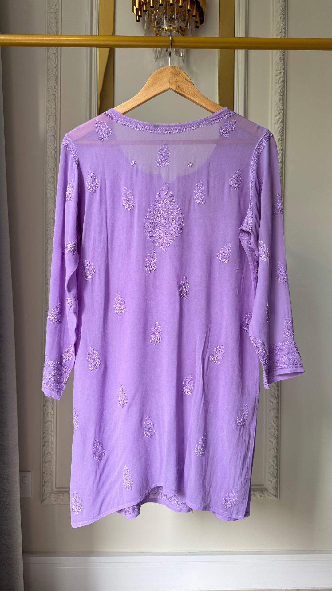 Viscose Georgette Silk Thread Chikankari Short Kurta - Lavender 