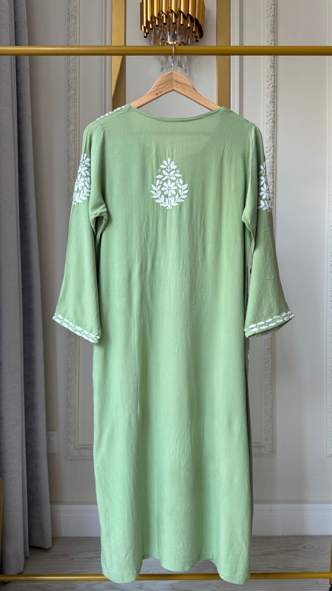 Rayon Chikankari Long Kurta - Pistachio Green