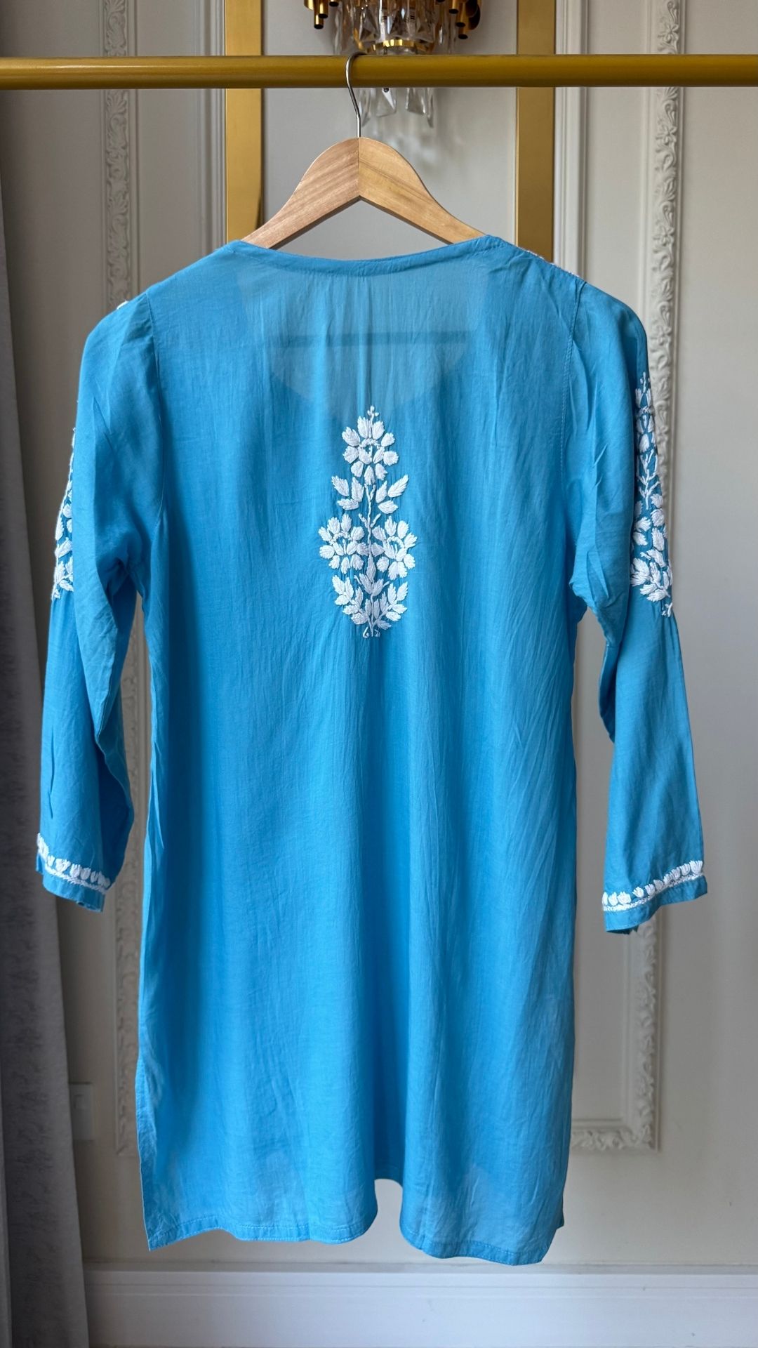 Modal Chikankari Short Top - Blue