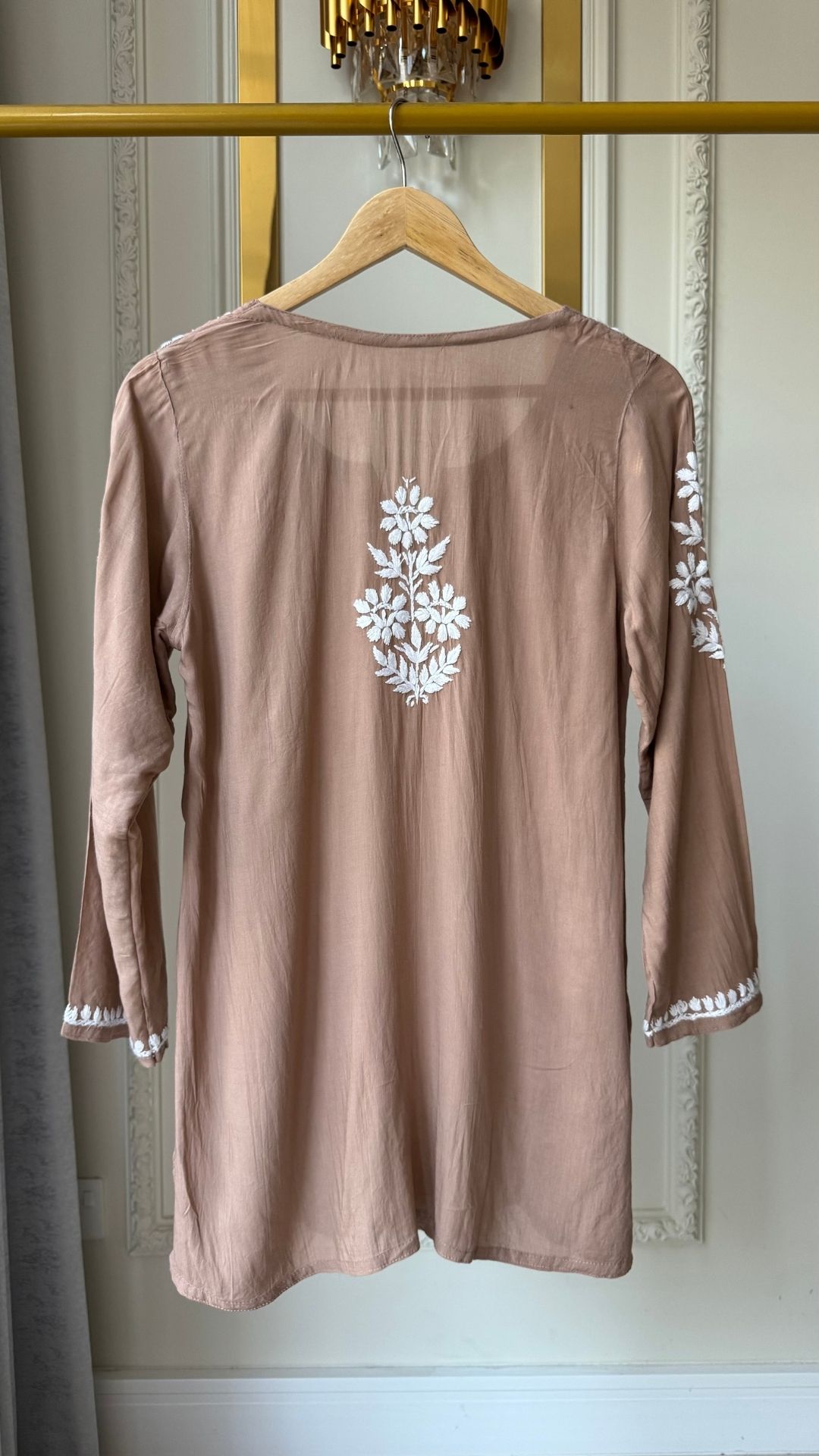 Modal Chikankari Short Top - Hazelnut Brown