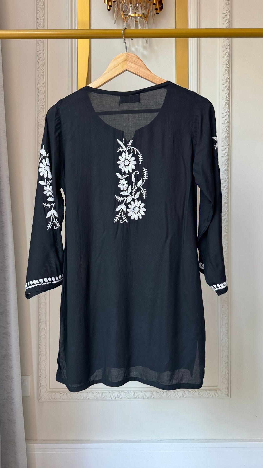 Modal Chikankari Short Top - Black