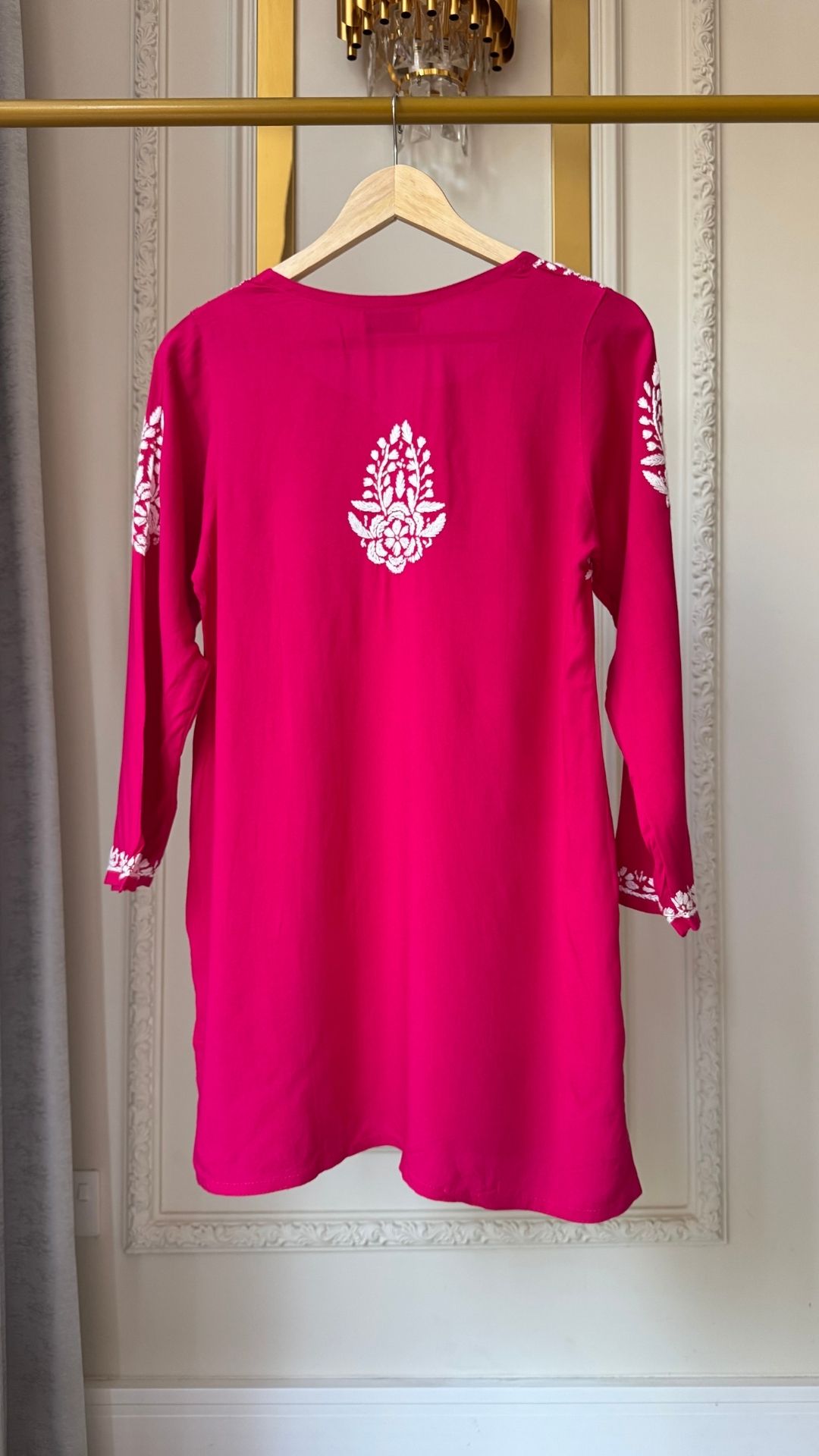 Rayon Chikankari Short Top - Hot Pink