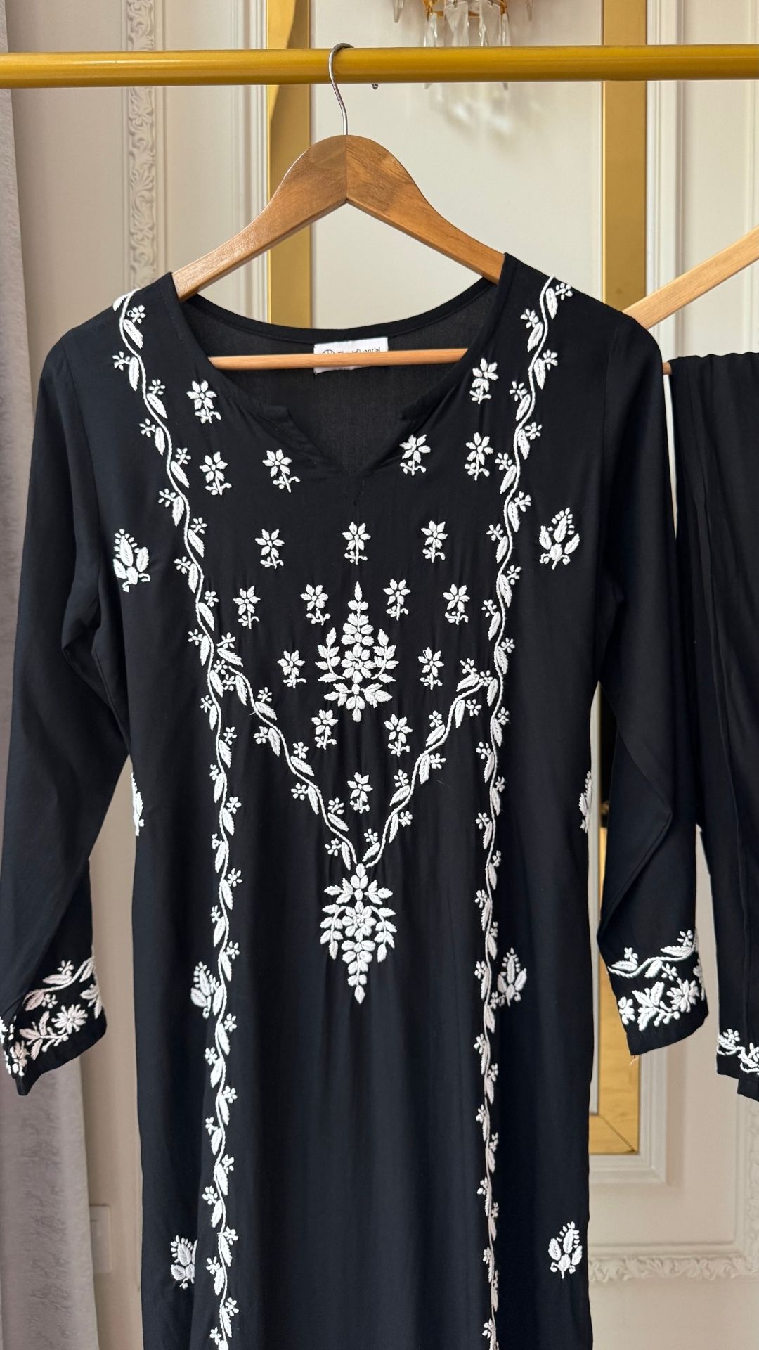 Luxury Rayon Chikankari Kurta Set - Black White