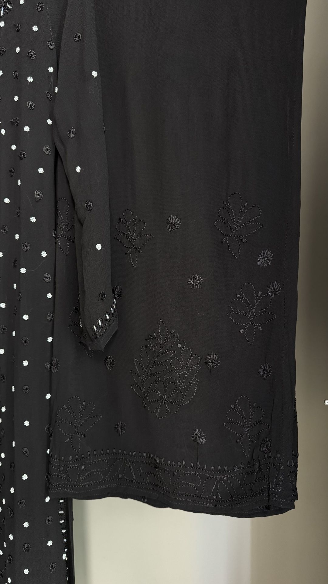 Viscose Georgette Pearl Embellished Chikankari 4pc Suit Set   - Black