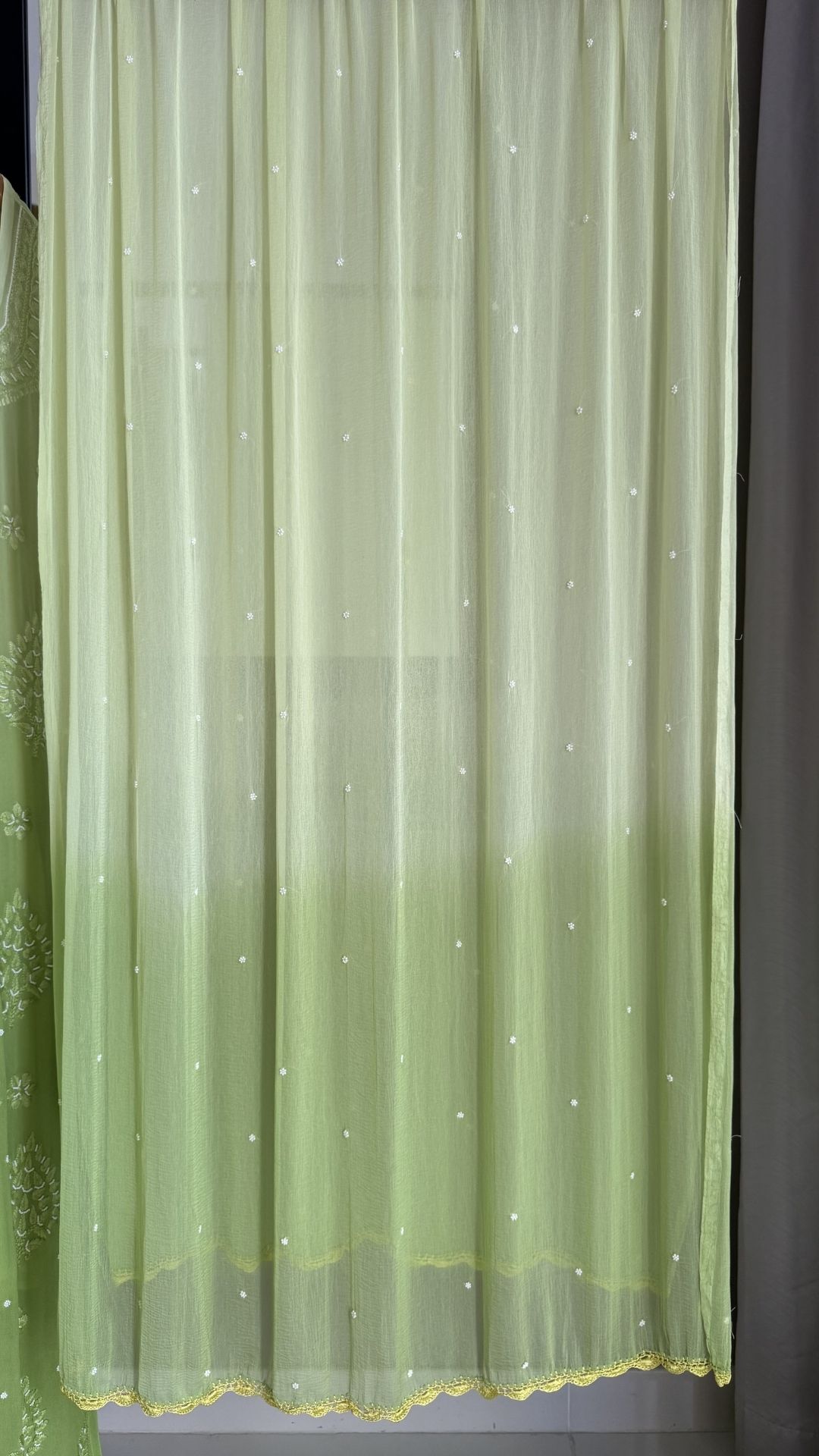 Viscose Georgette Ombre Chikankari Pearl Embellished 4pc Suit Set - Lime Green
