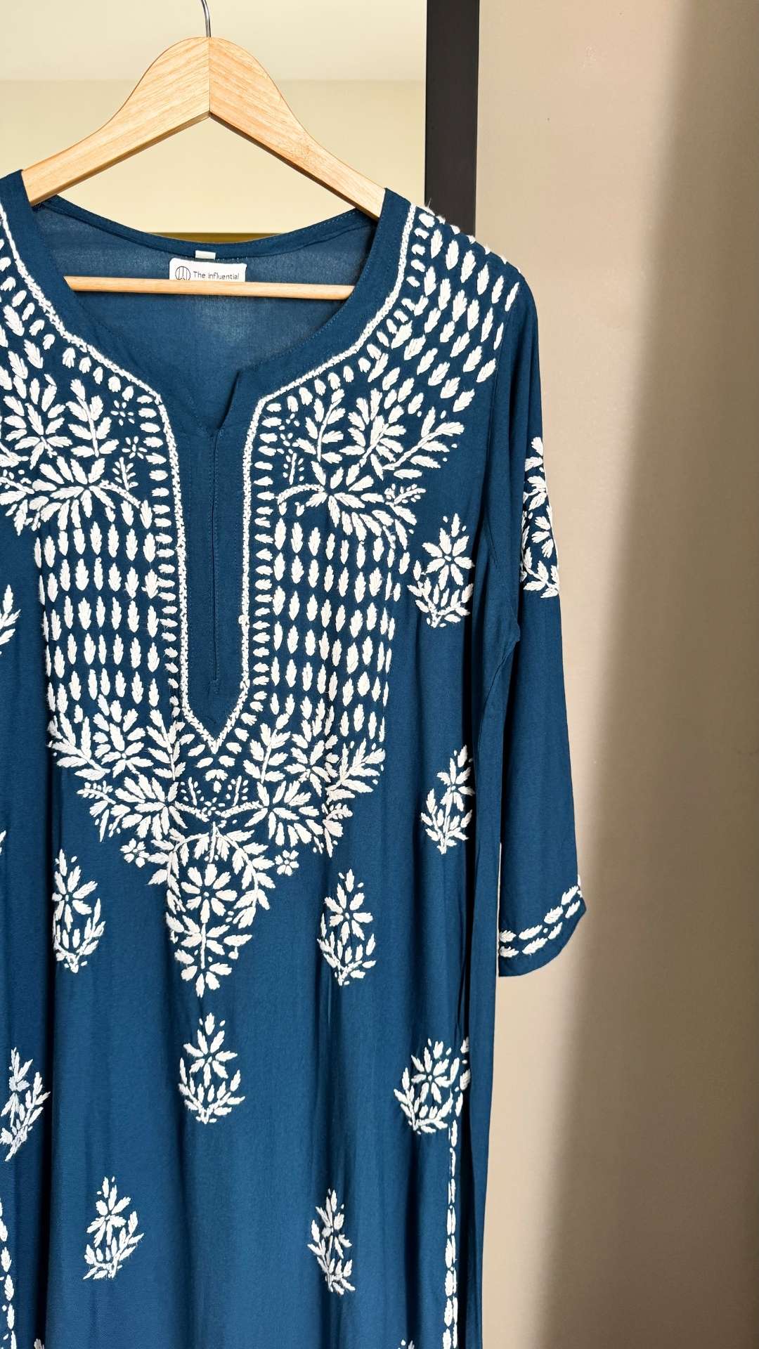 Rayon Chikankari Long Kurta - Royal Blue