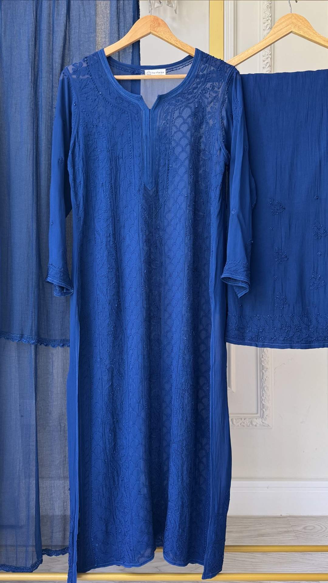 Viscose Georgette Silk Thread Chikankari 4Pc Suit Set - Royal Blue