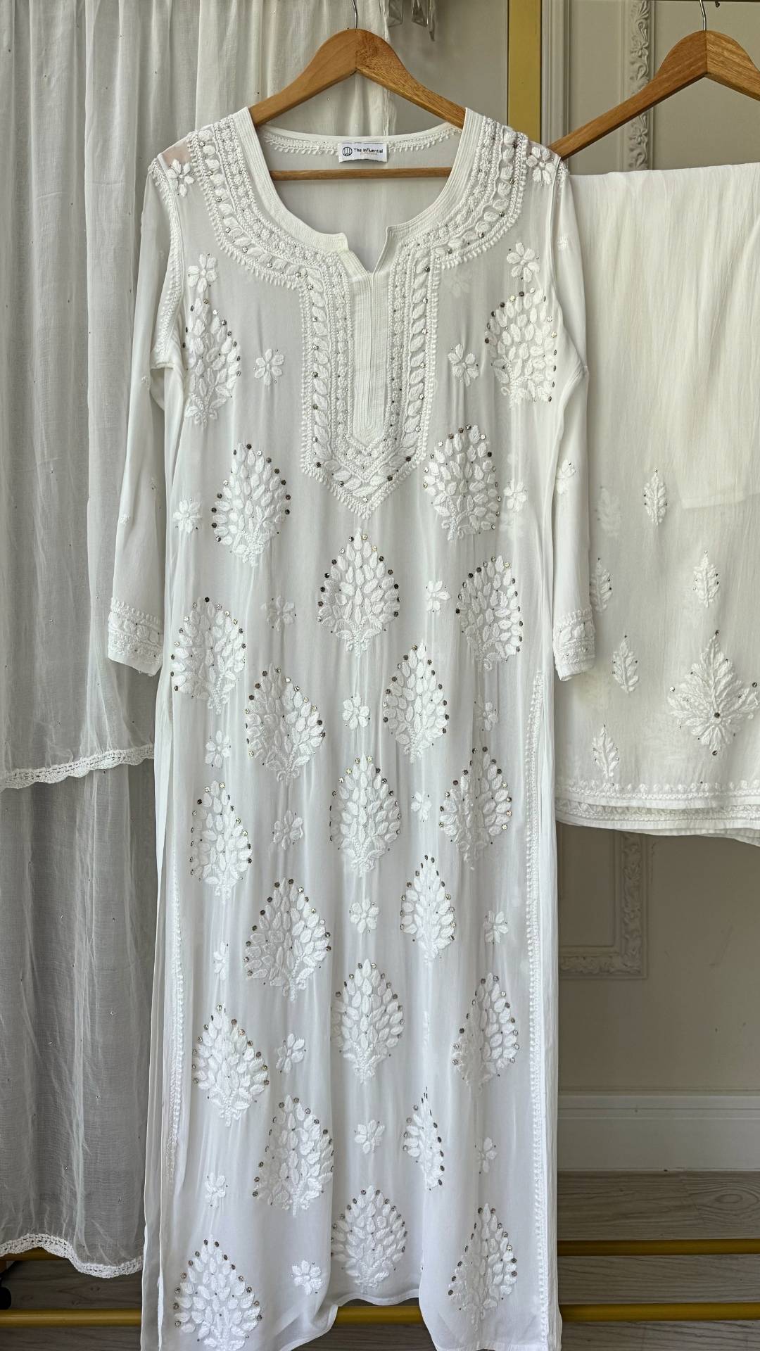 Viscose Georgette Chikankari With Mukesh Suit Set - White