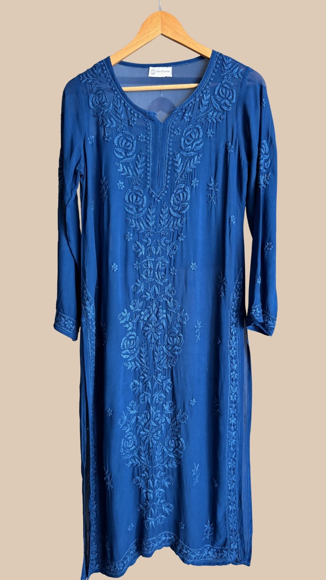 Viscose Georgette Rose Chikankari Kurta - Royal Blue