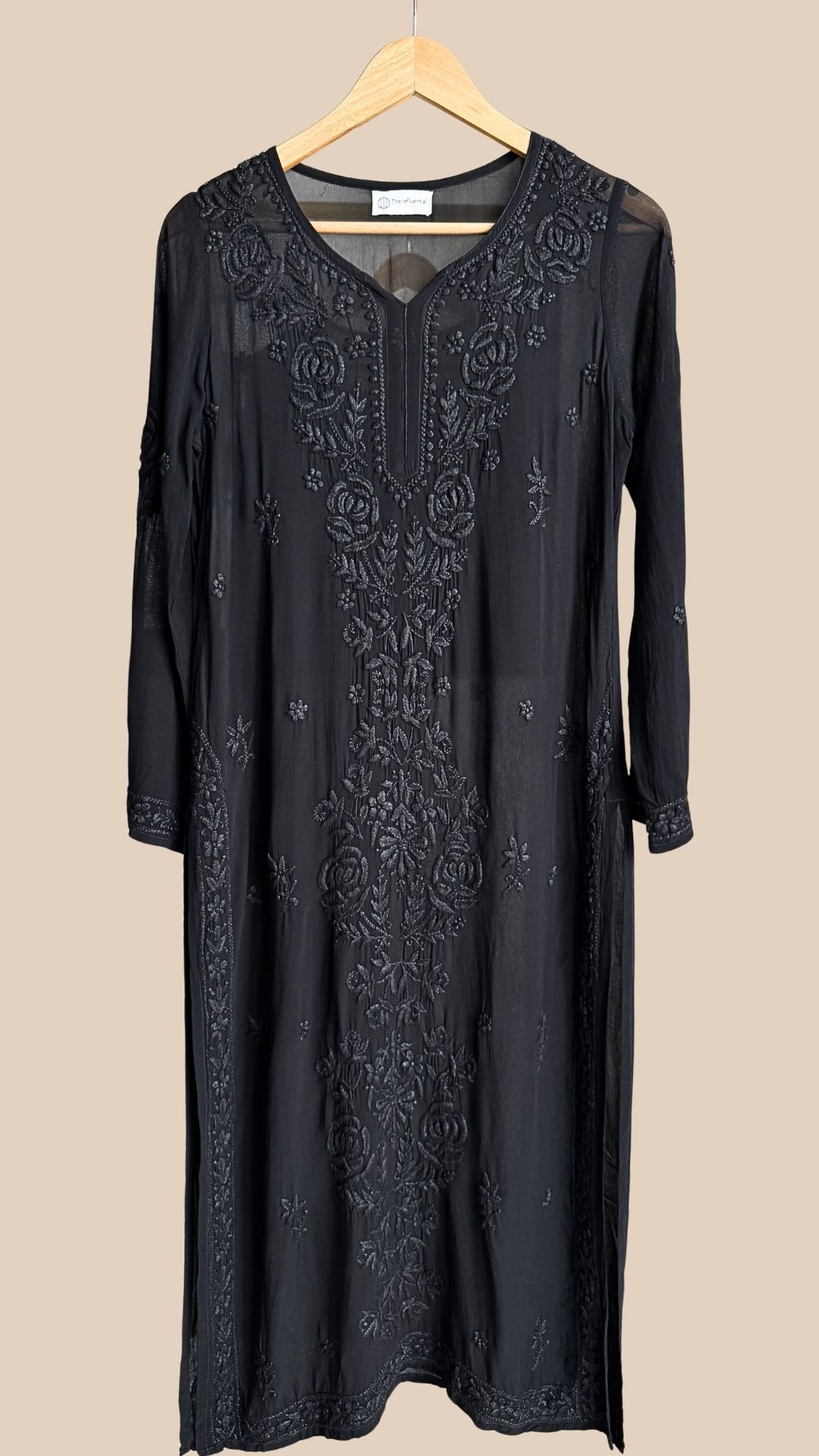 Viscose Georgette Rose Chikankari Kurta - Black