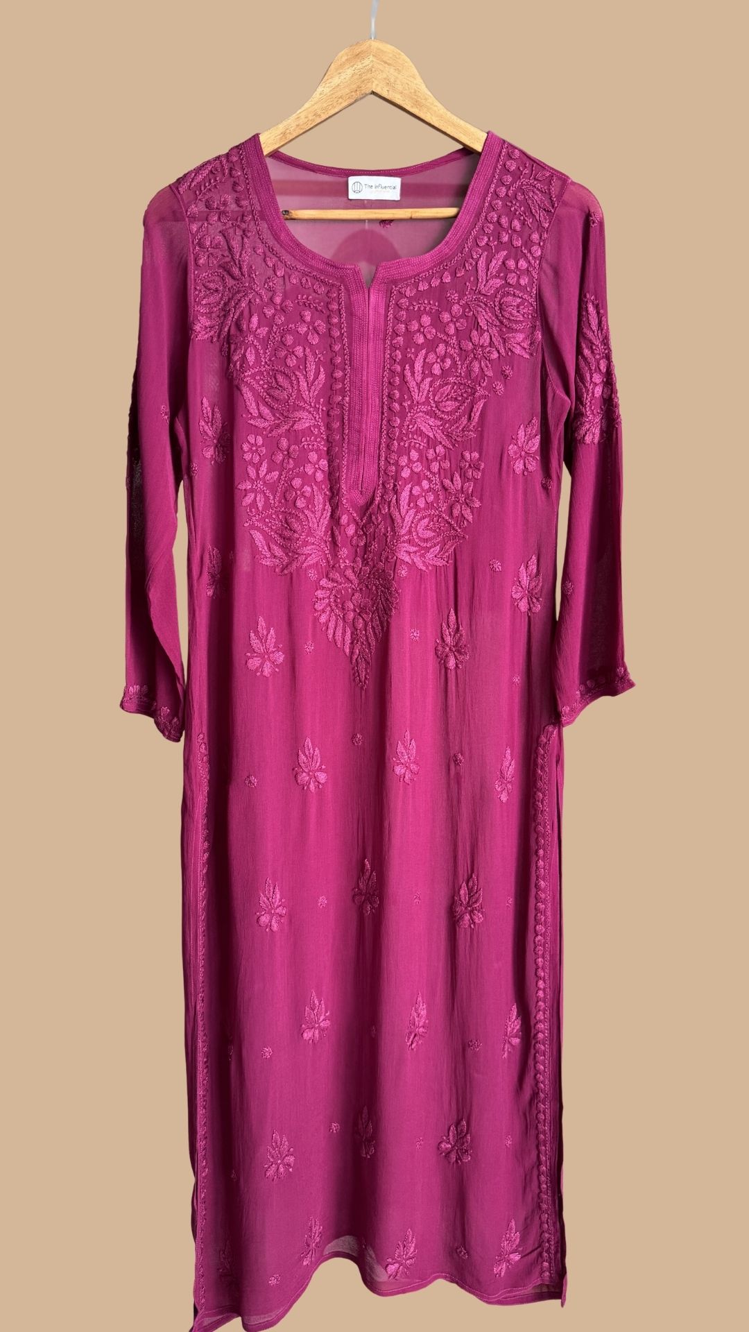 Viscose Georgette Chikankari Long Kurta - Purple