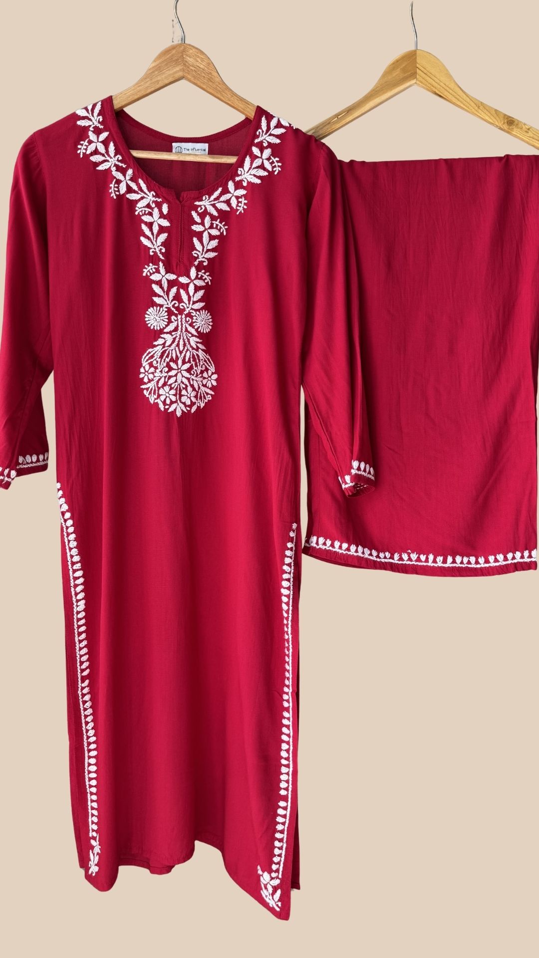 Rayon Minimal Chikankari Kurta Palazzo Set - Crimson Red