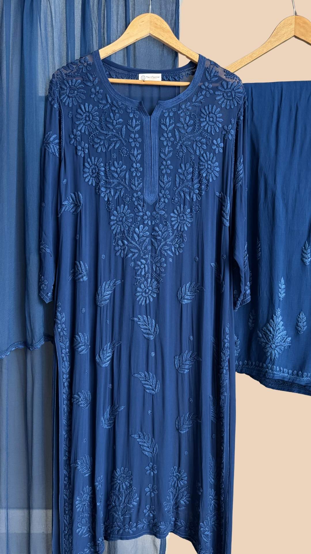 Viscose Georgette Chikankari 4pc Suit Set - Royal Blue