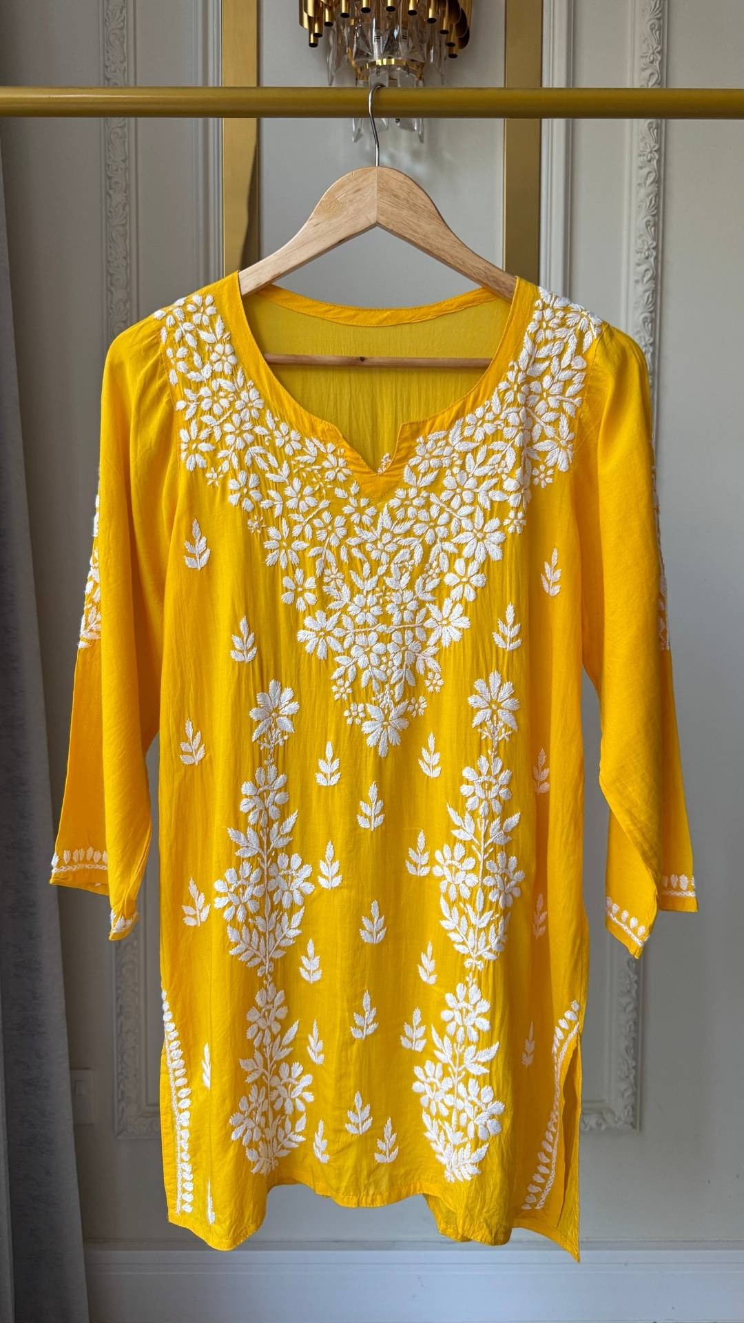 Modal Chikankari Short Top - Yellow