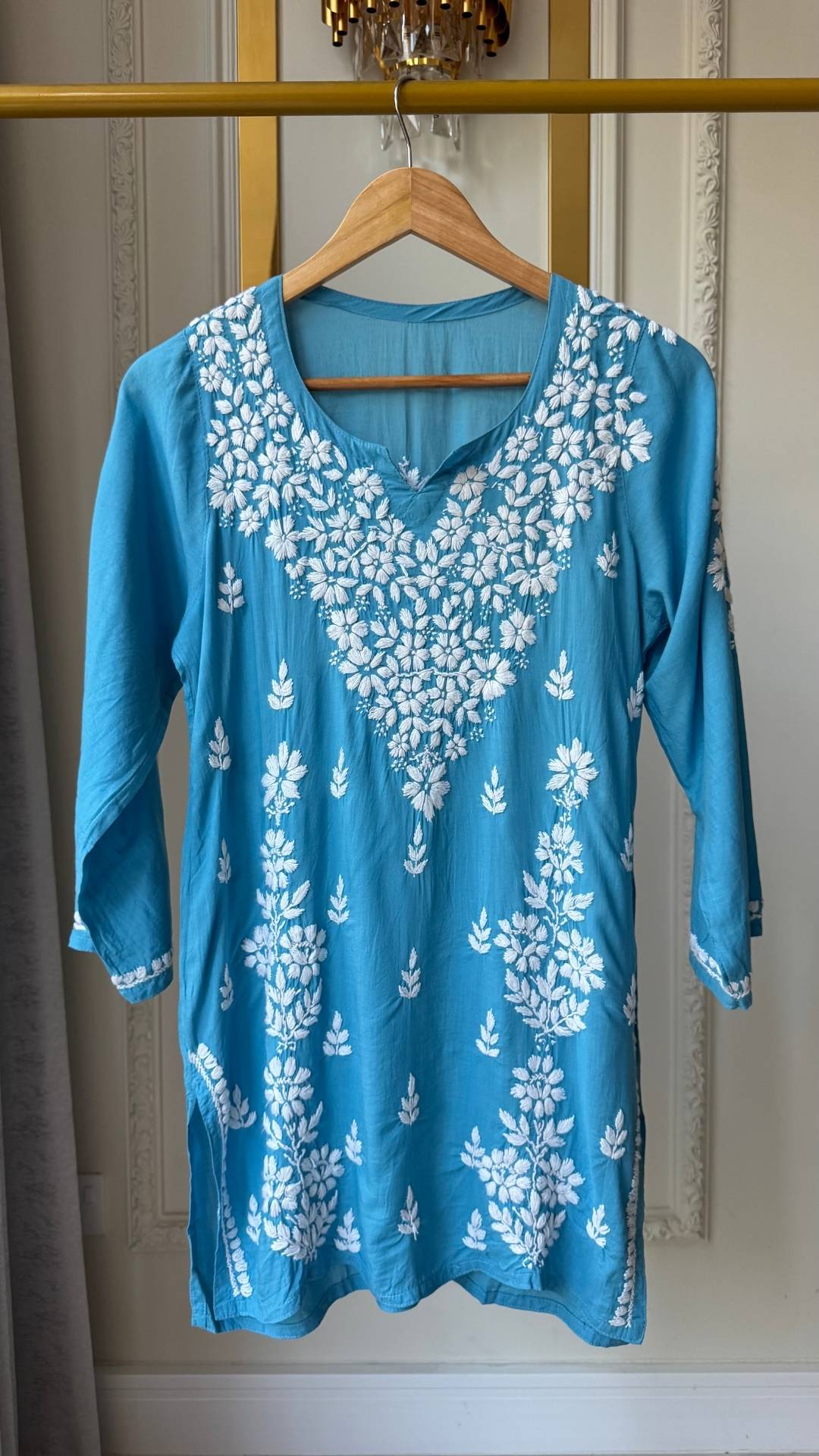 Modal Chikankari Short Top - Blue