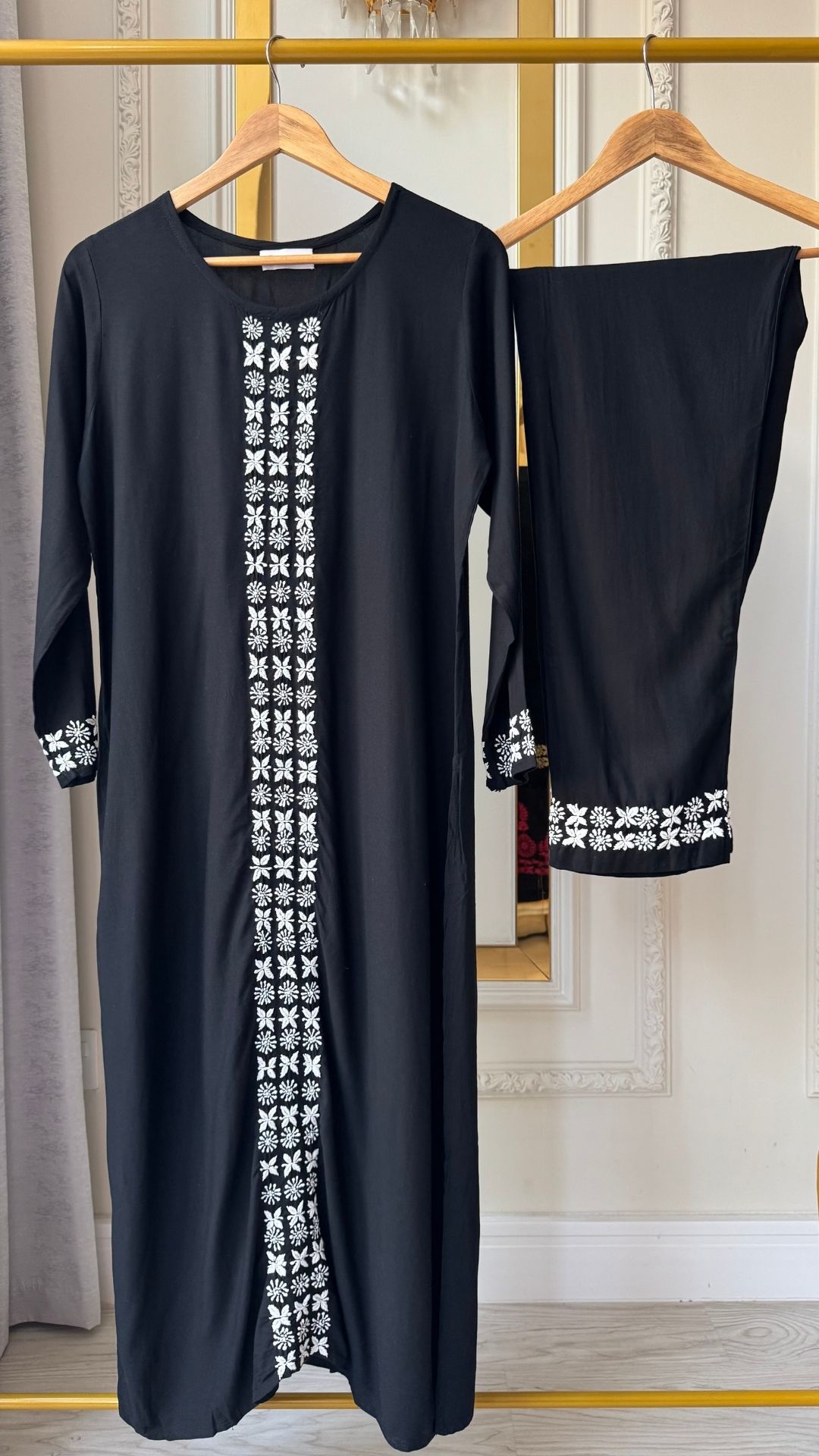 Luxury Rayon Minimal Chikankari Kurta Set - Black White