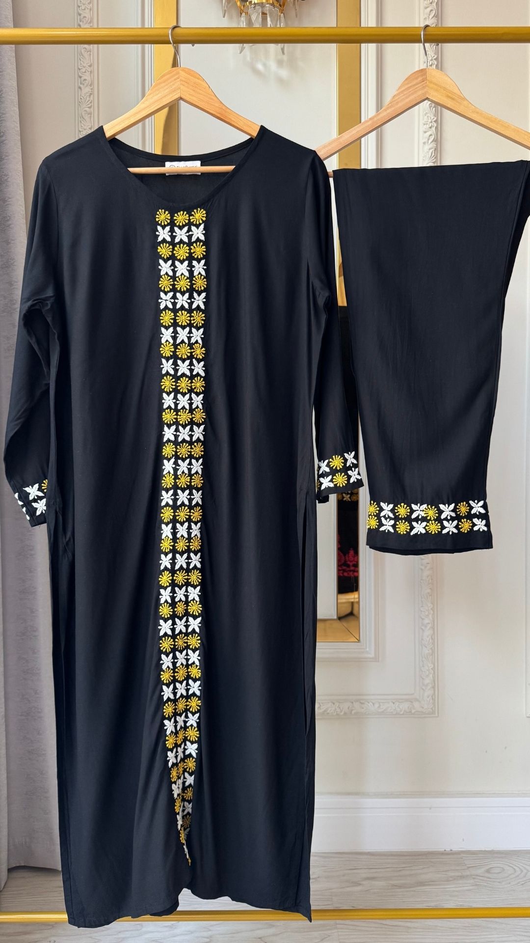 Luxury Rayon Dual Shade Chikankari Kurta Set - Black Yellow