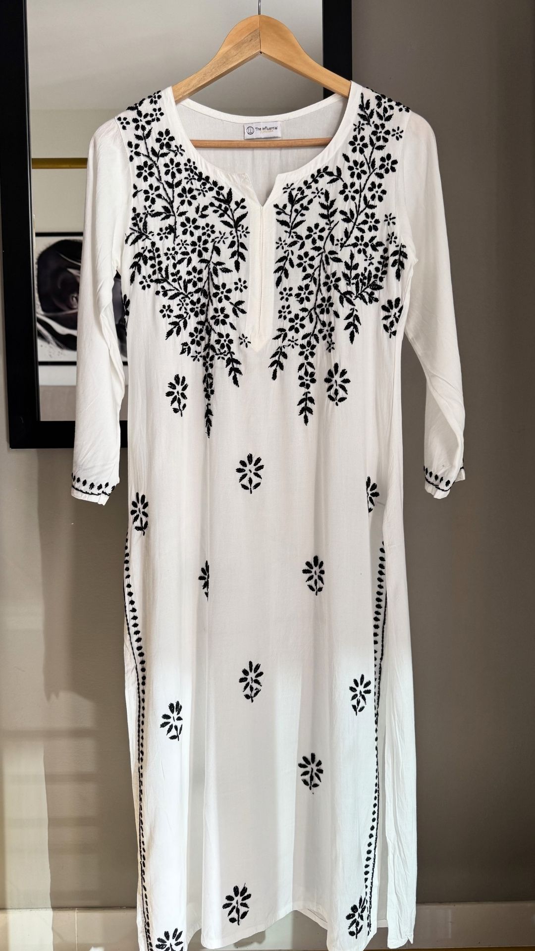 Rayon Floral Chikankari Long Kurta - White