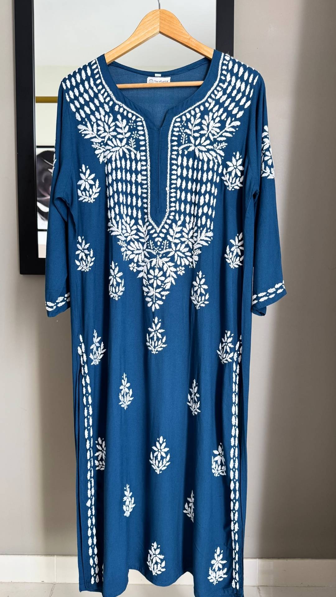 Rayon Chikankari Long Kurta - Royal Blue