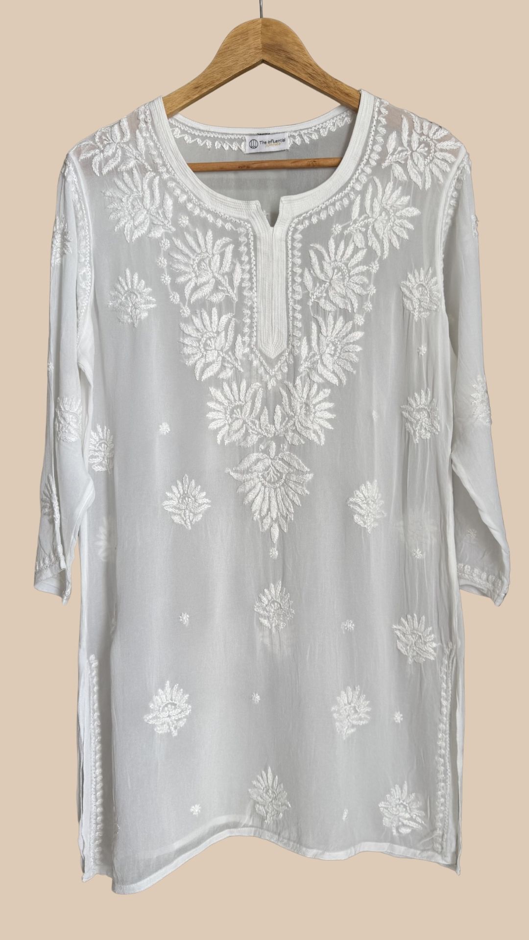 Viscose Georgette Chikankari Short Kurta - White