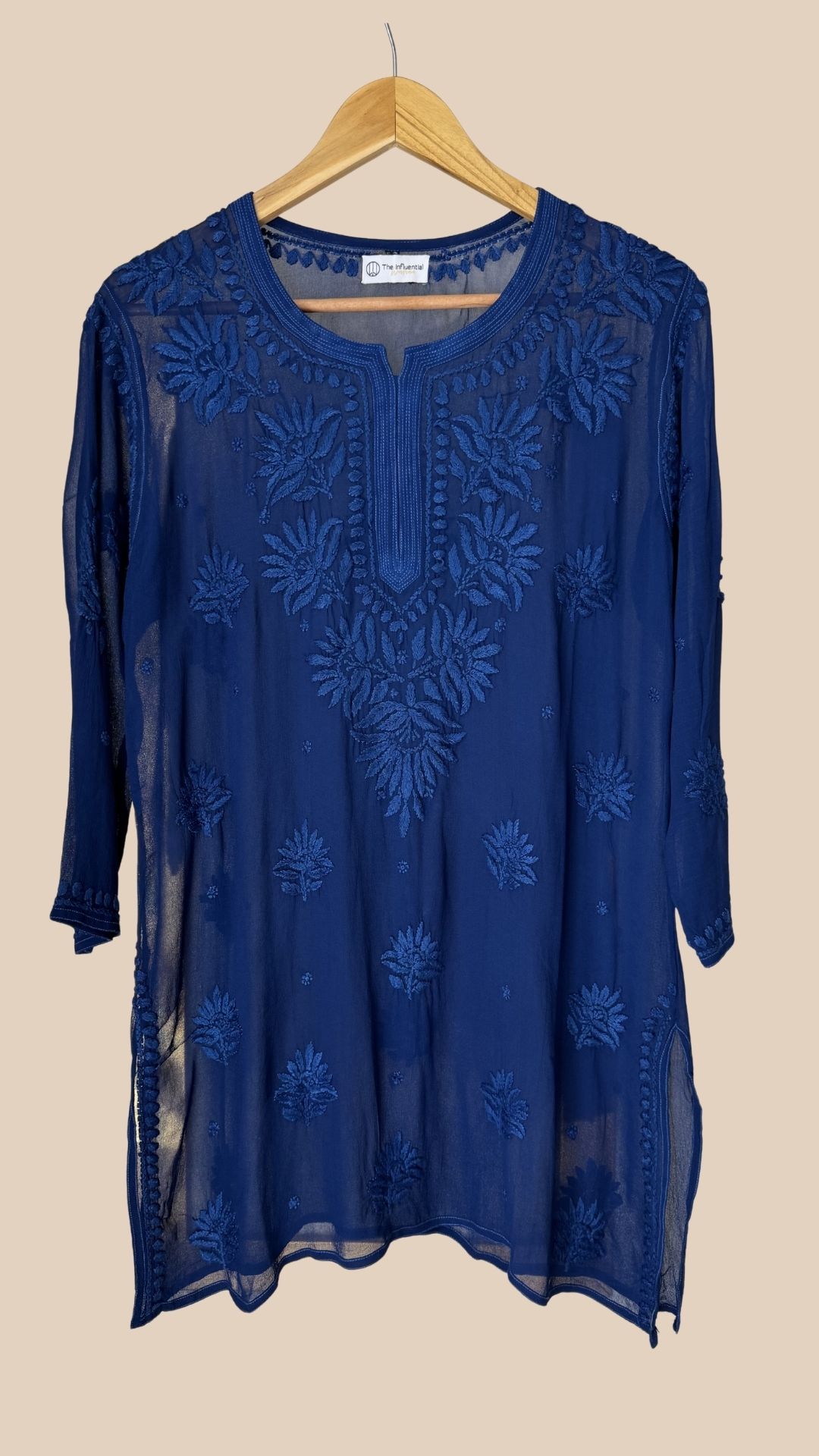 Viscose Georgette Chikankari Short Kurta - Royal Blue