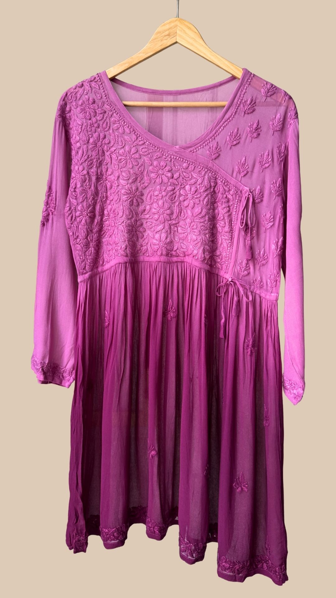 Viscose Georgette Angrakha Ombre Short Kurti - Plum