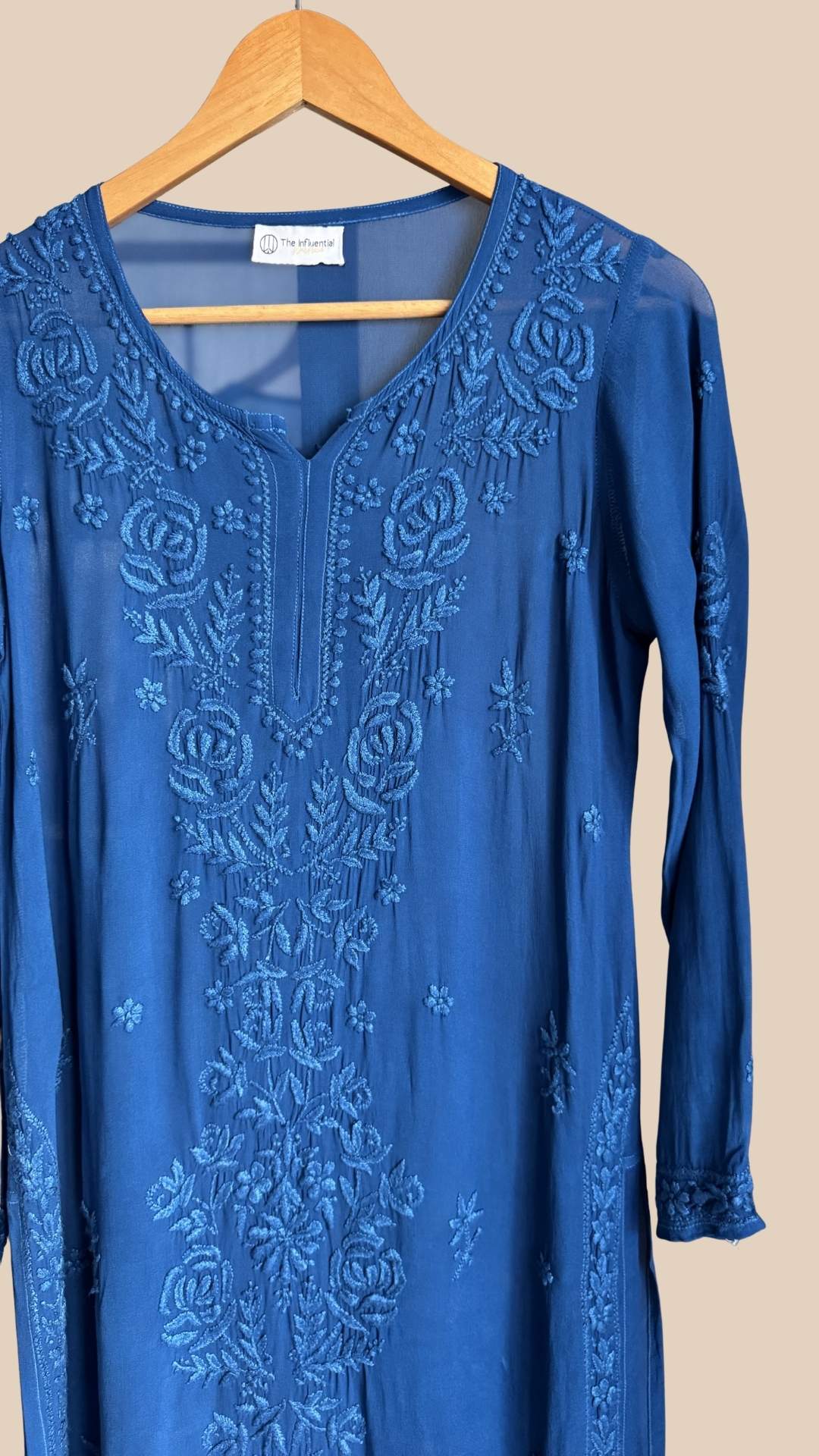 Viscose Georgette Rose Chikankari Kurta - Royal Blue