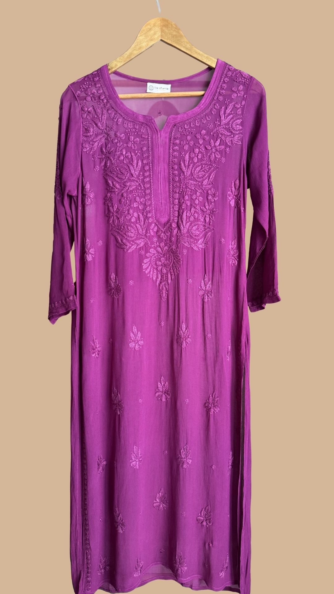 Viscose Georgette Chikankari Long Kurta - Purple
